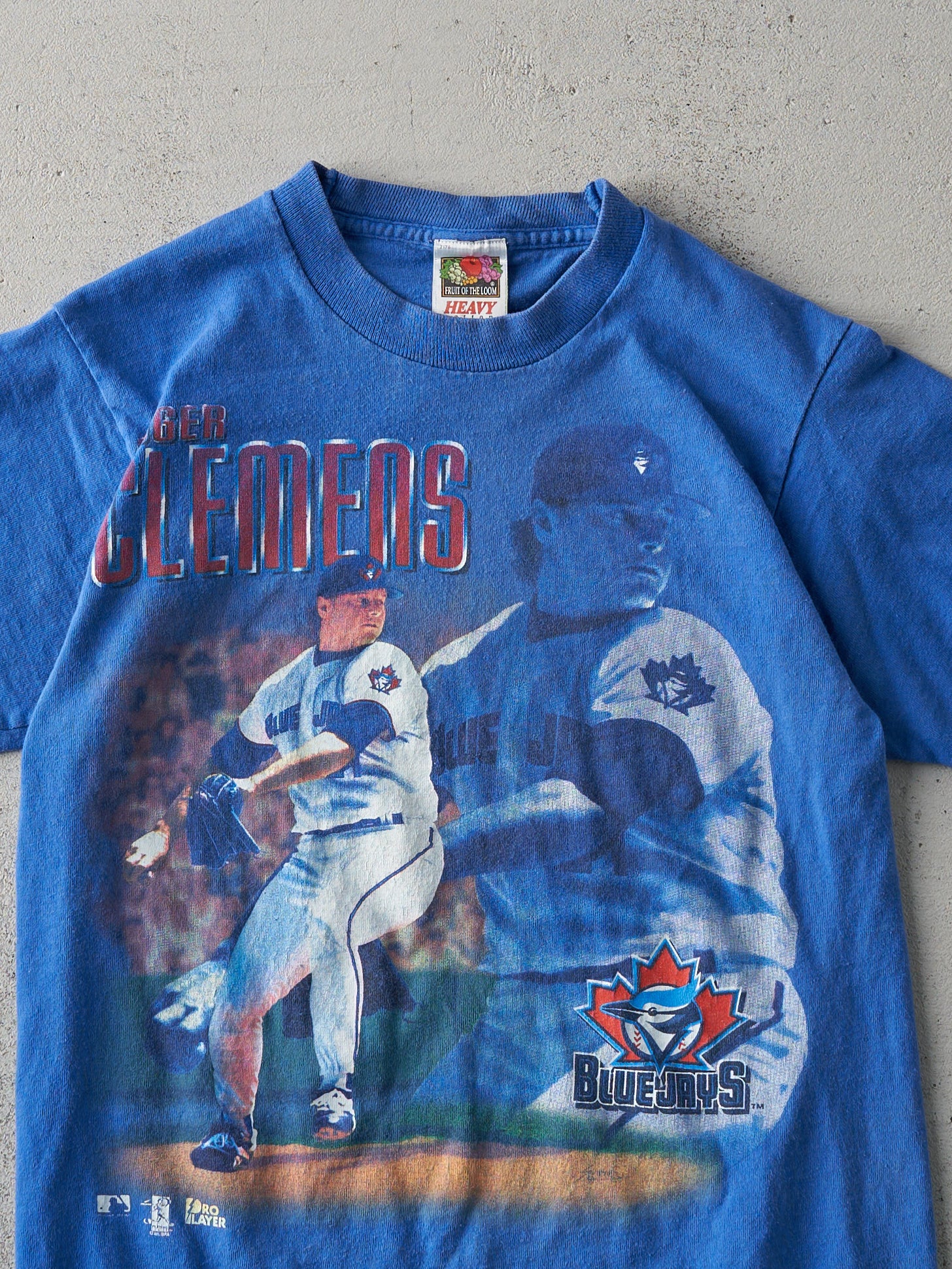 Vintage 90s Royal Blue Roger Clemens Blue Jays Single Stitch Baby Tee (XS)