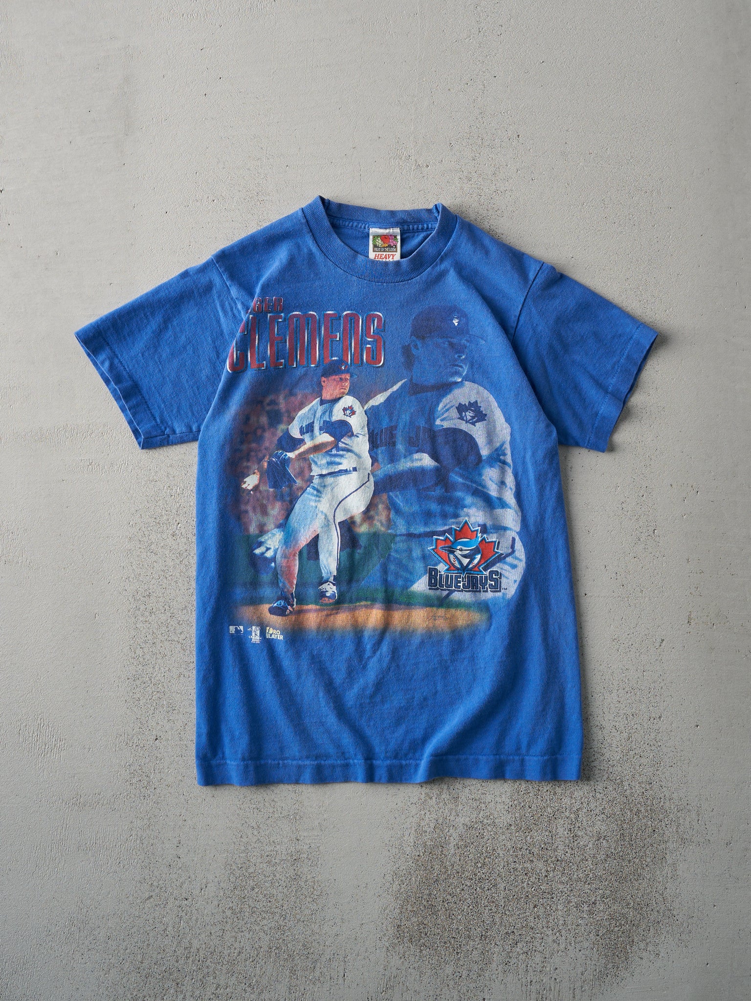 Vintage 90s Royal Blue Roger Clemens Blue Jays Single Stitch Baby Tee (XS)