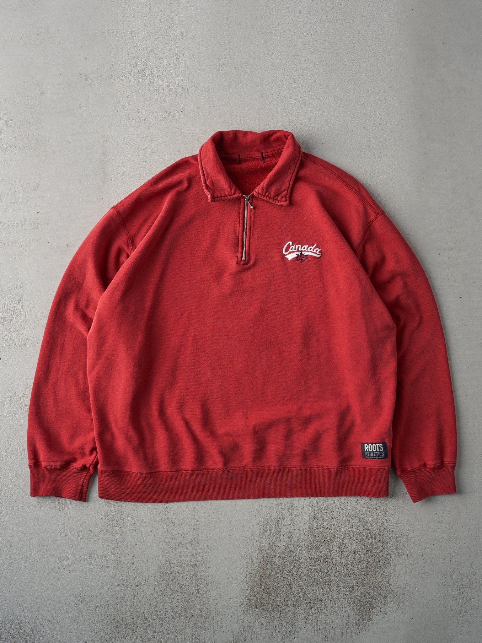 Vintage 90s Red Canada Roots Boxy Quarter Zip Crewneck (XXL)