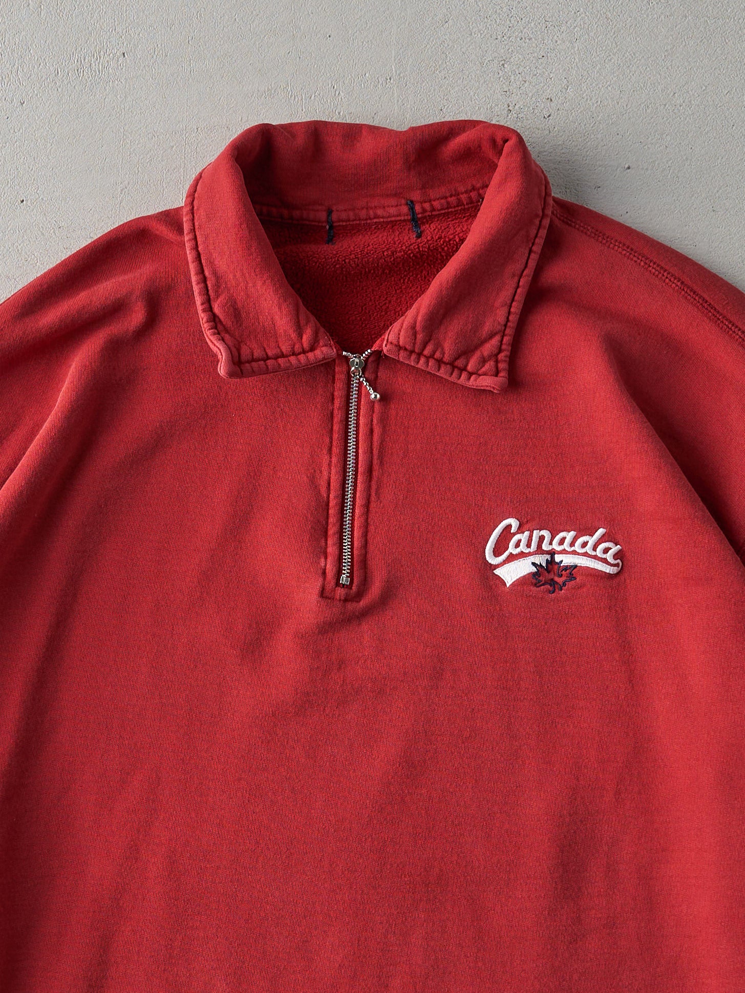 Vintage 90s Red Canada Roots Boxy Quarter Zip Crewneck (XXL)