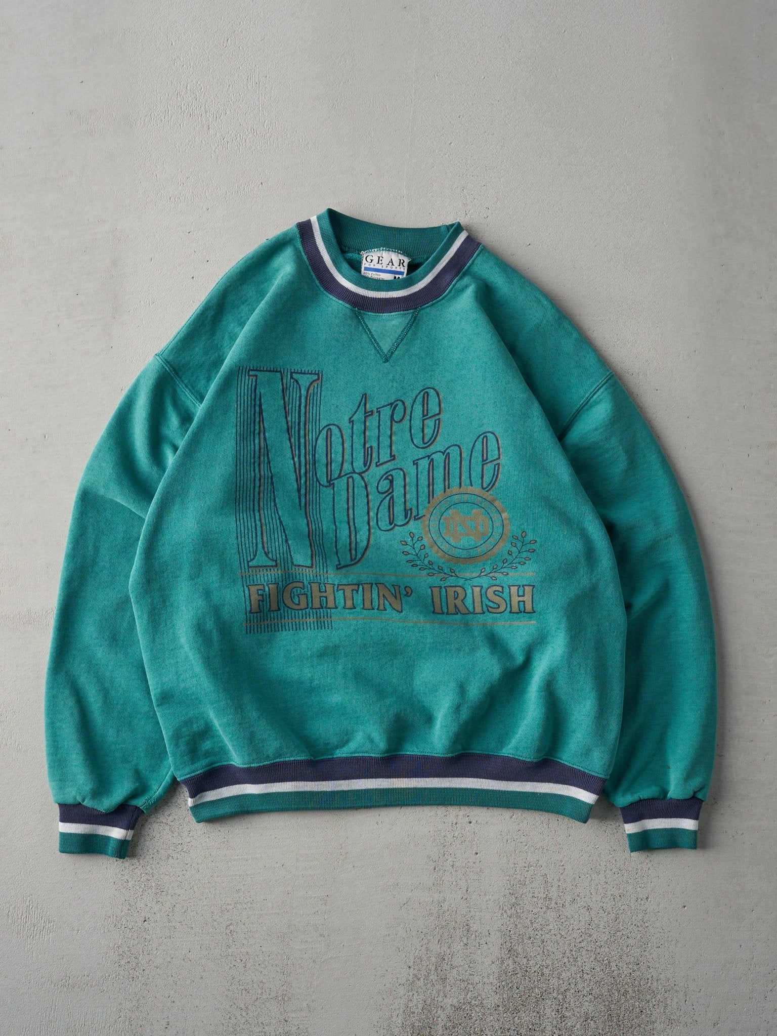 Vintage 90s Teal Notre Dame Fightin' Irish Crewneck (M)