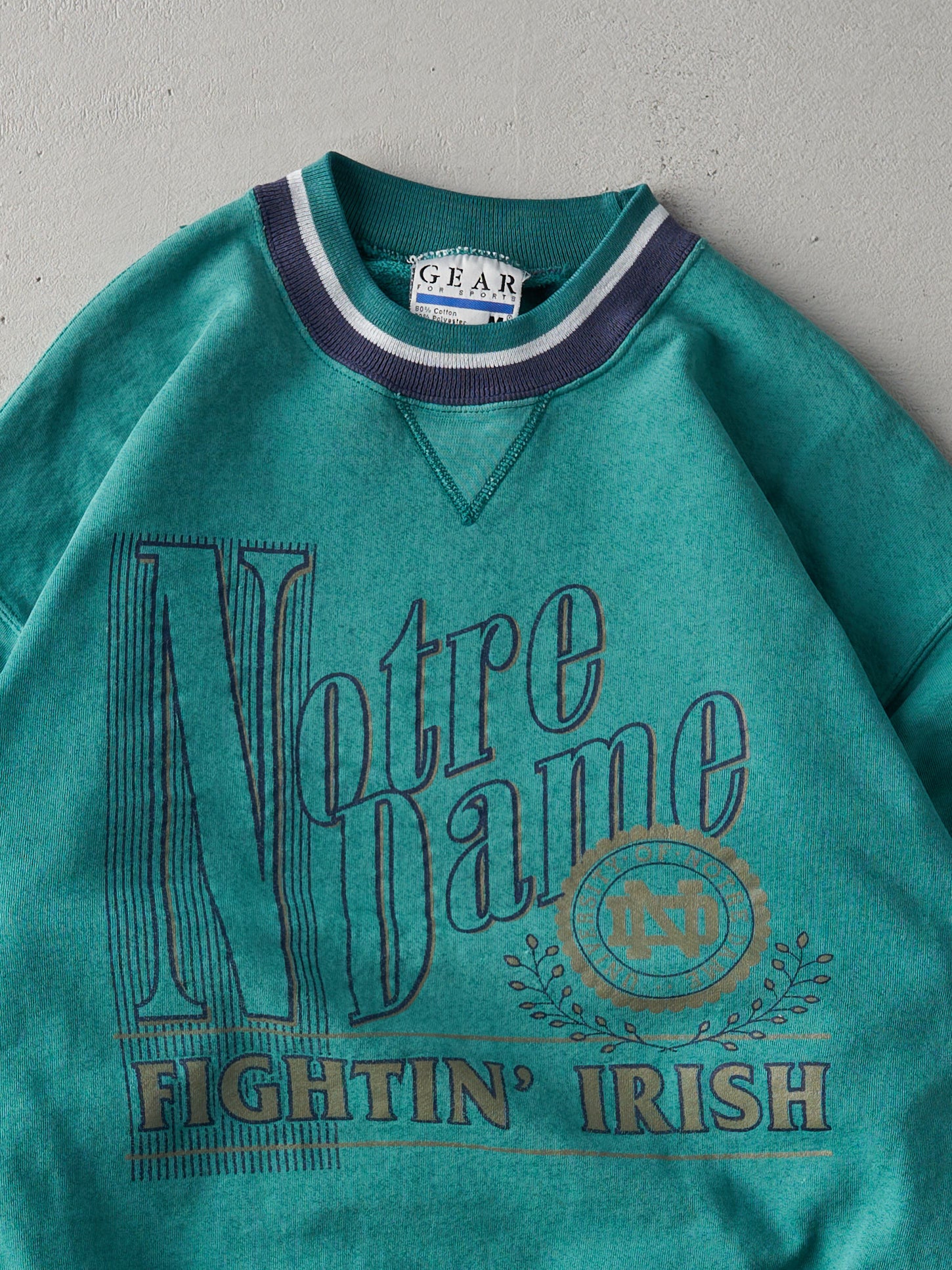 Vintage 90s Teal Notre Dame Fightin' Irish Crewneck (M)