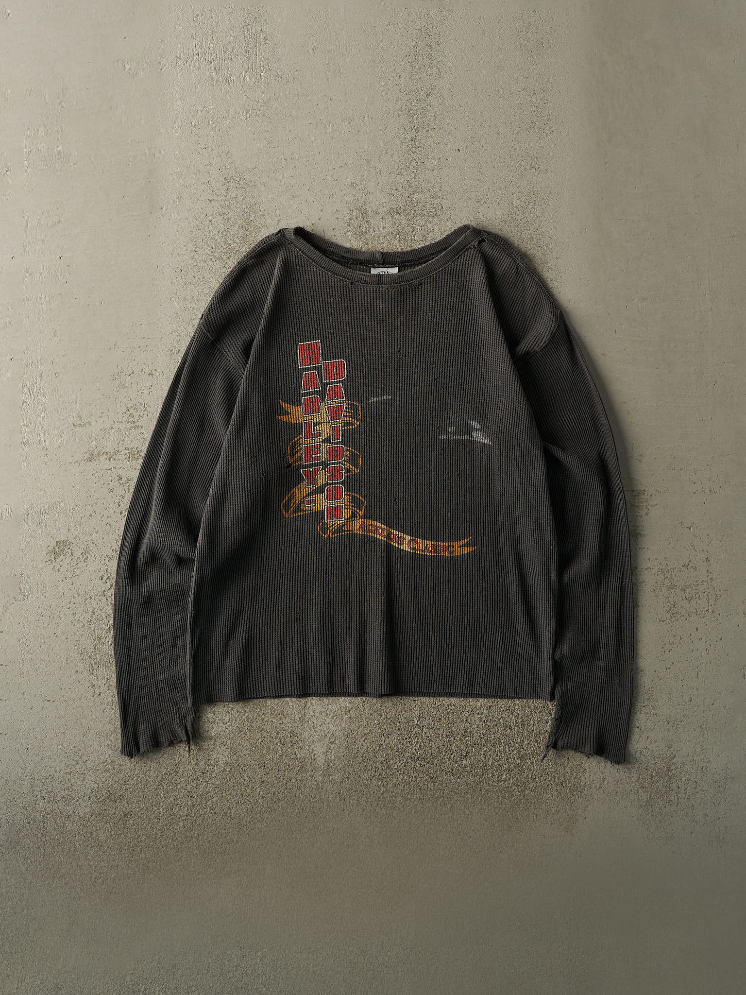 Vintage 80s Faded Black Edmonton Harley Davidson Thermal Long Sleeve (L/XL)