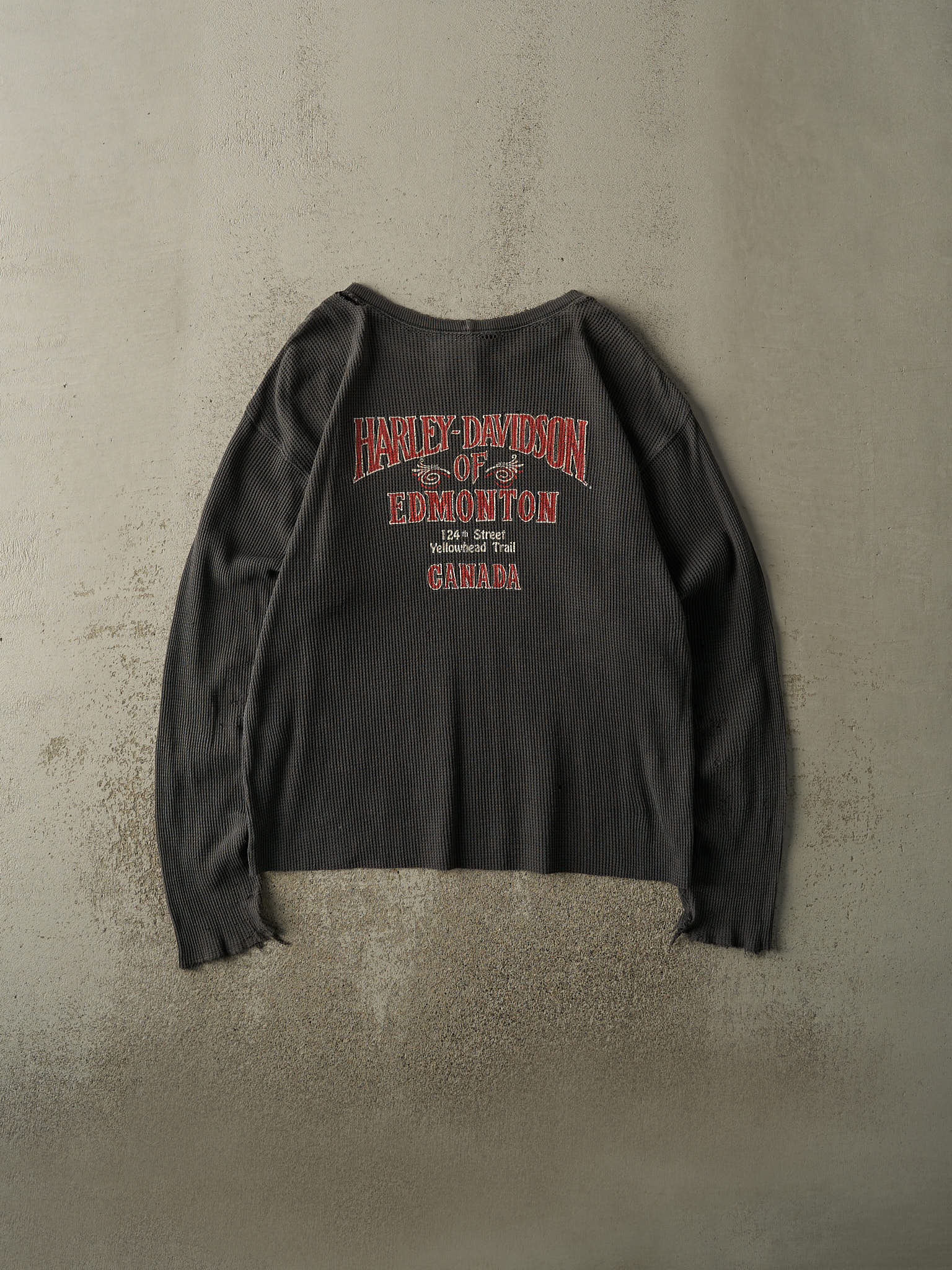 Vintage 80s Faded Black Edmonton Harley Davidson Thermal Long Sleeve (L/XL)