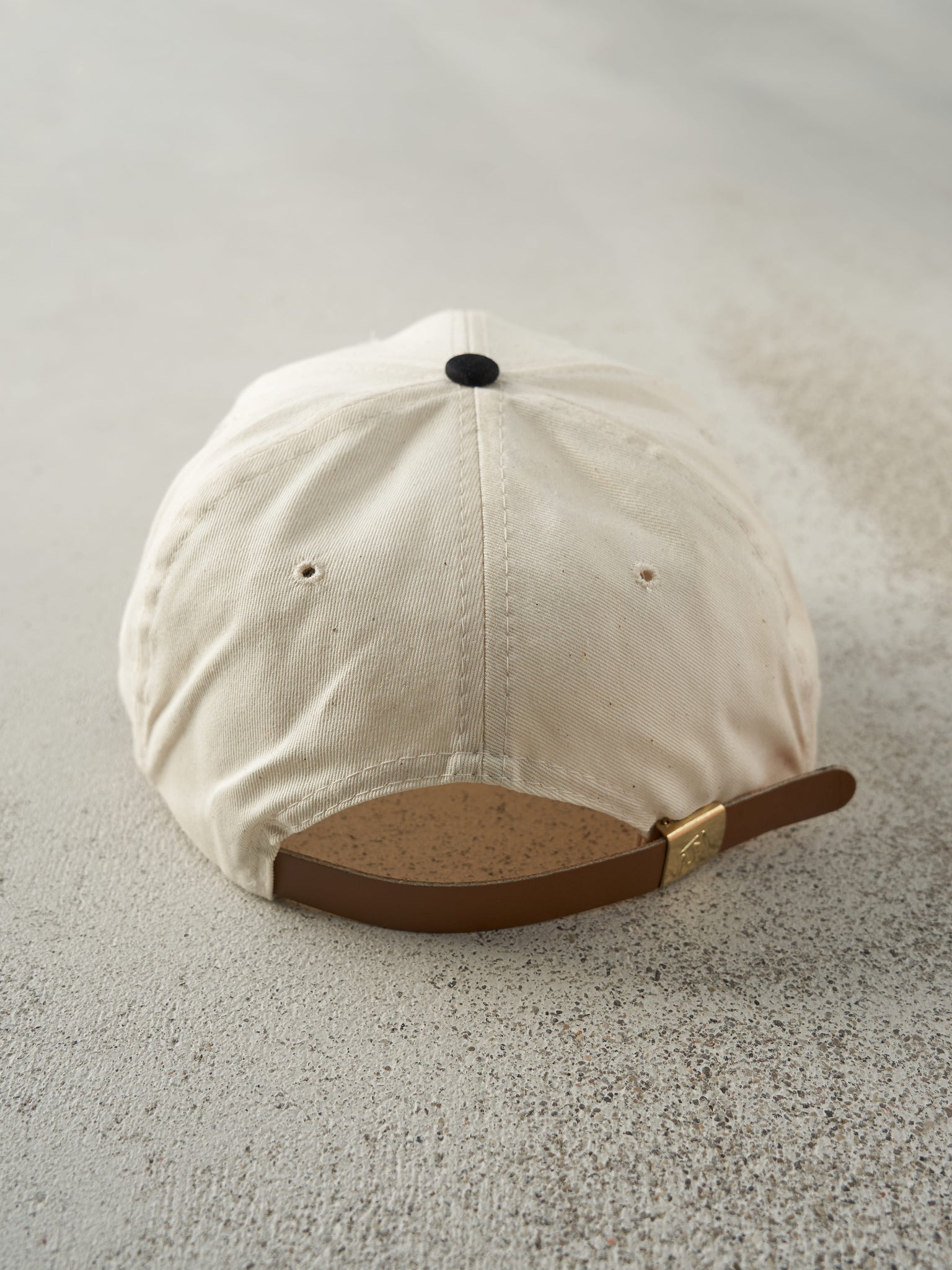 Vintage 90s Beige & Black Burnco Embroidered Leather Strap Back