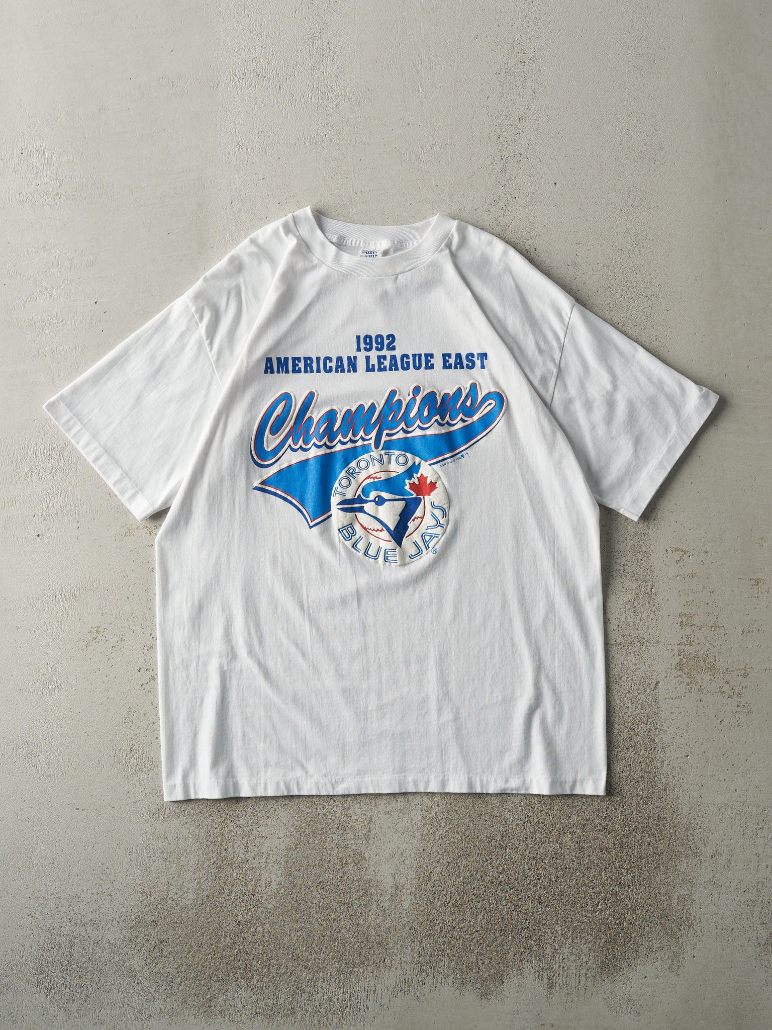 Vintage 92' White Toronto Blue Jays AL East Champions Single Stitch Tee (L)