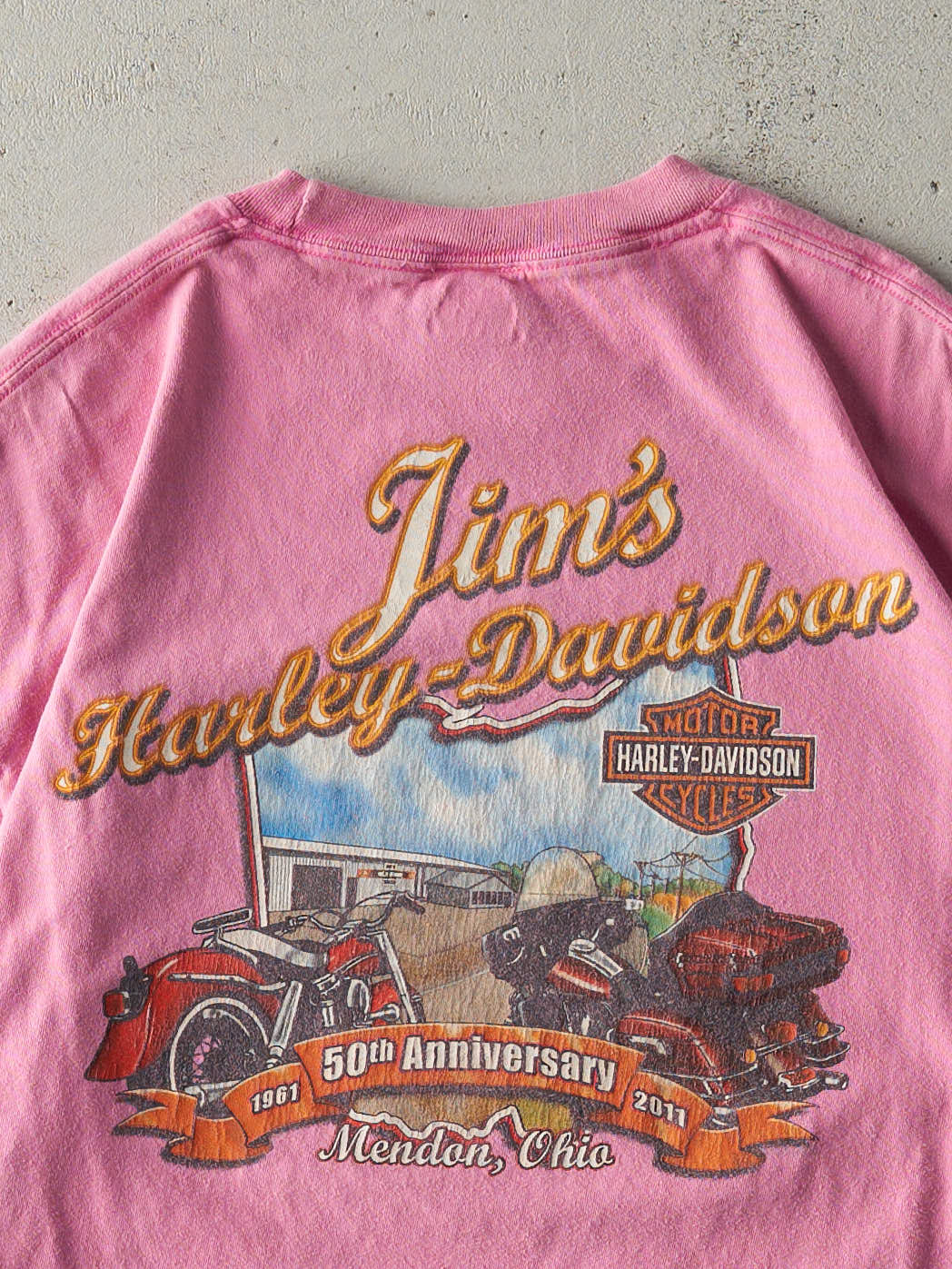 Vintage 10' Pink Mendon, Ohio Harley Davidson Tee (M)