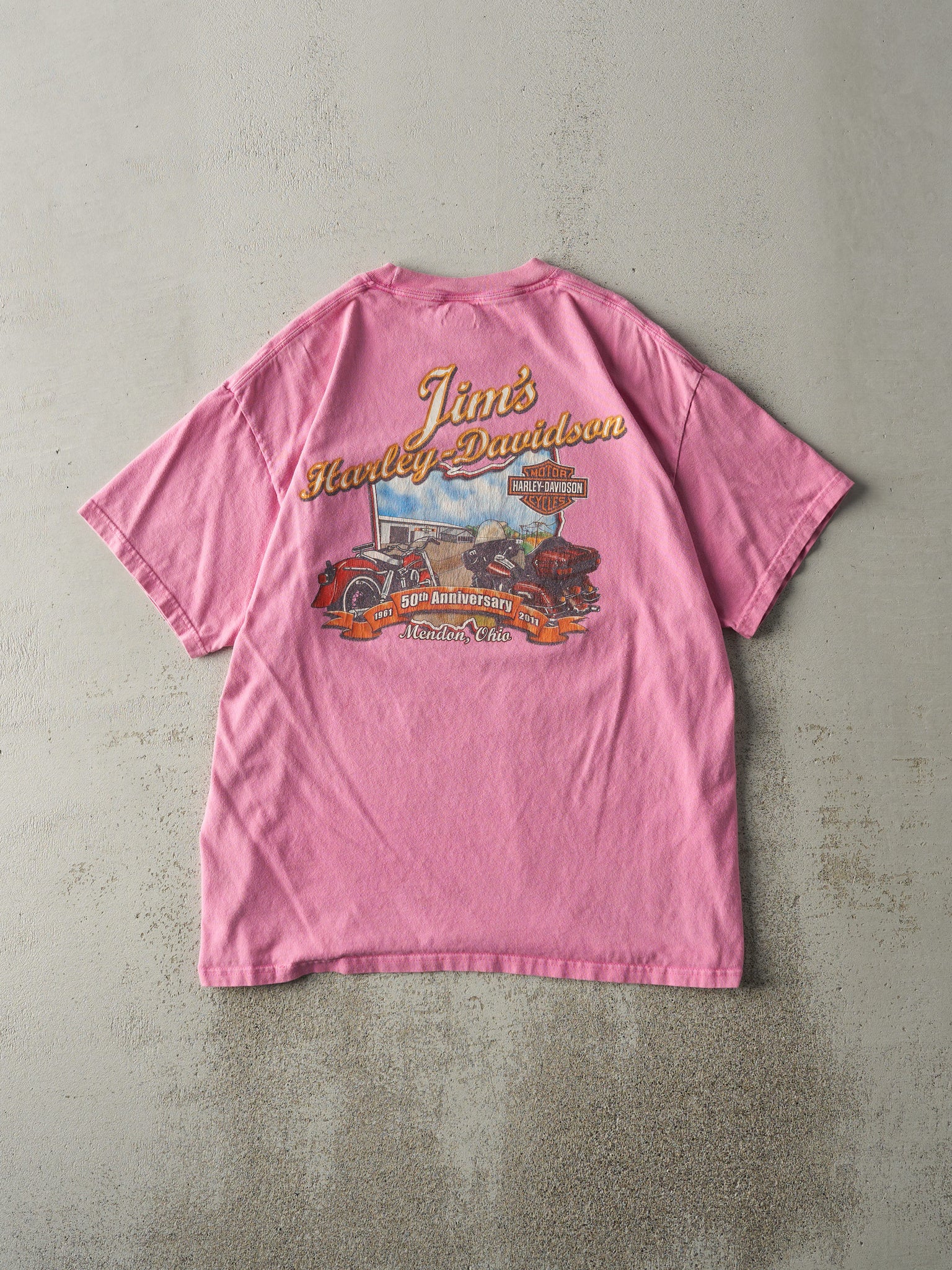 Vintage 10' Pink Mendon, Ohio Harley Davidson Tee (M)