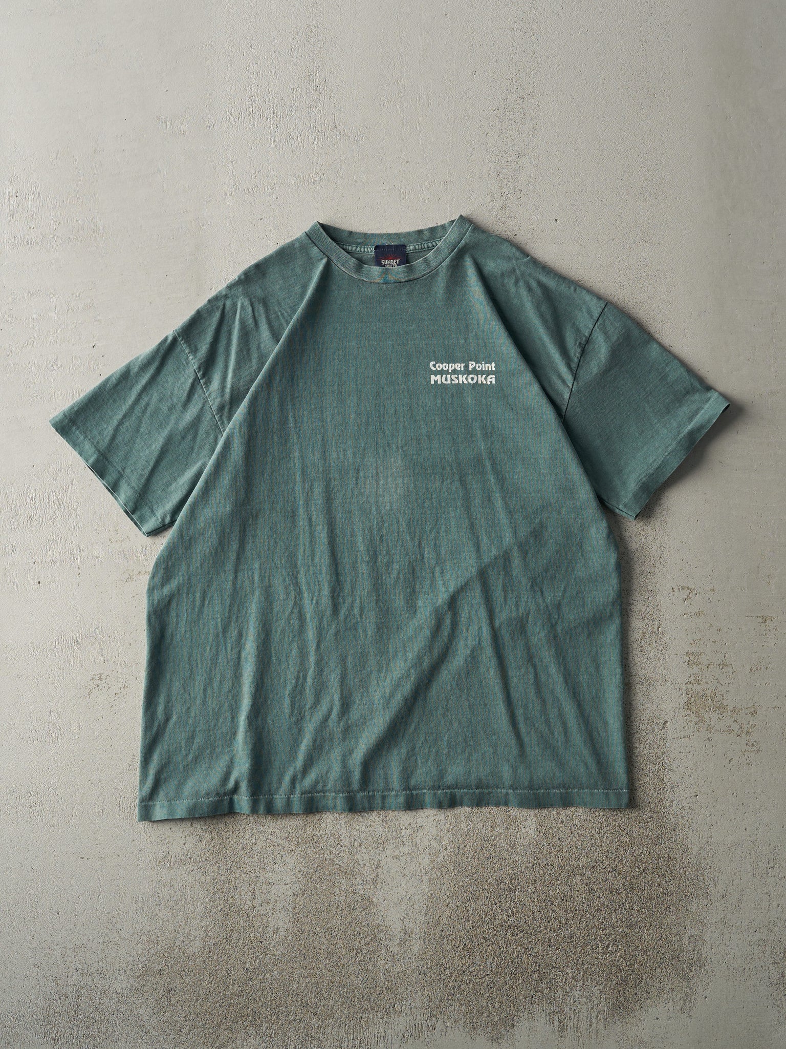 Vintage 90s Washed Green Cooper Point Muskoka Single Stitch Tee (L)