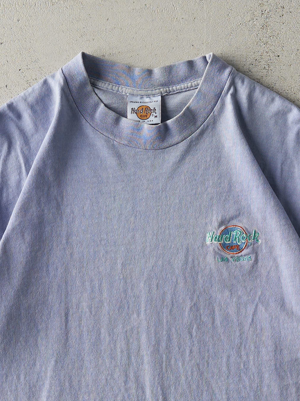 Vintage 90s Washed Blue Embroidered Hard Rock Las Vegas Single Stitch Tee (M/L)