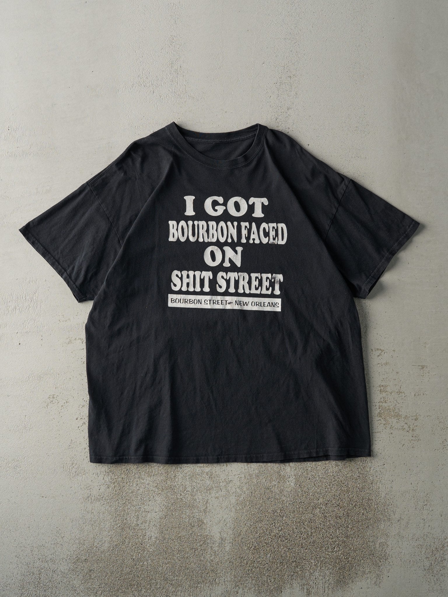 Vintage Y2K Black "Bourbon Street" Slogan Tee (L/XL)