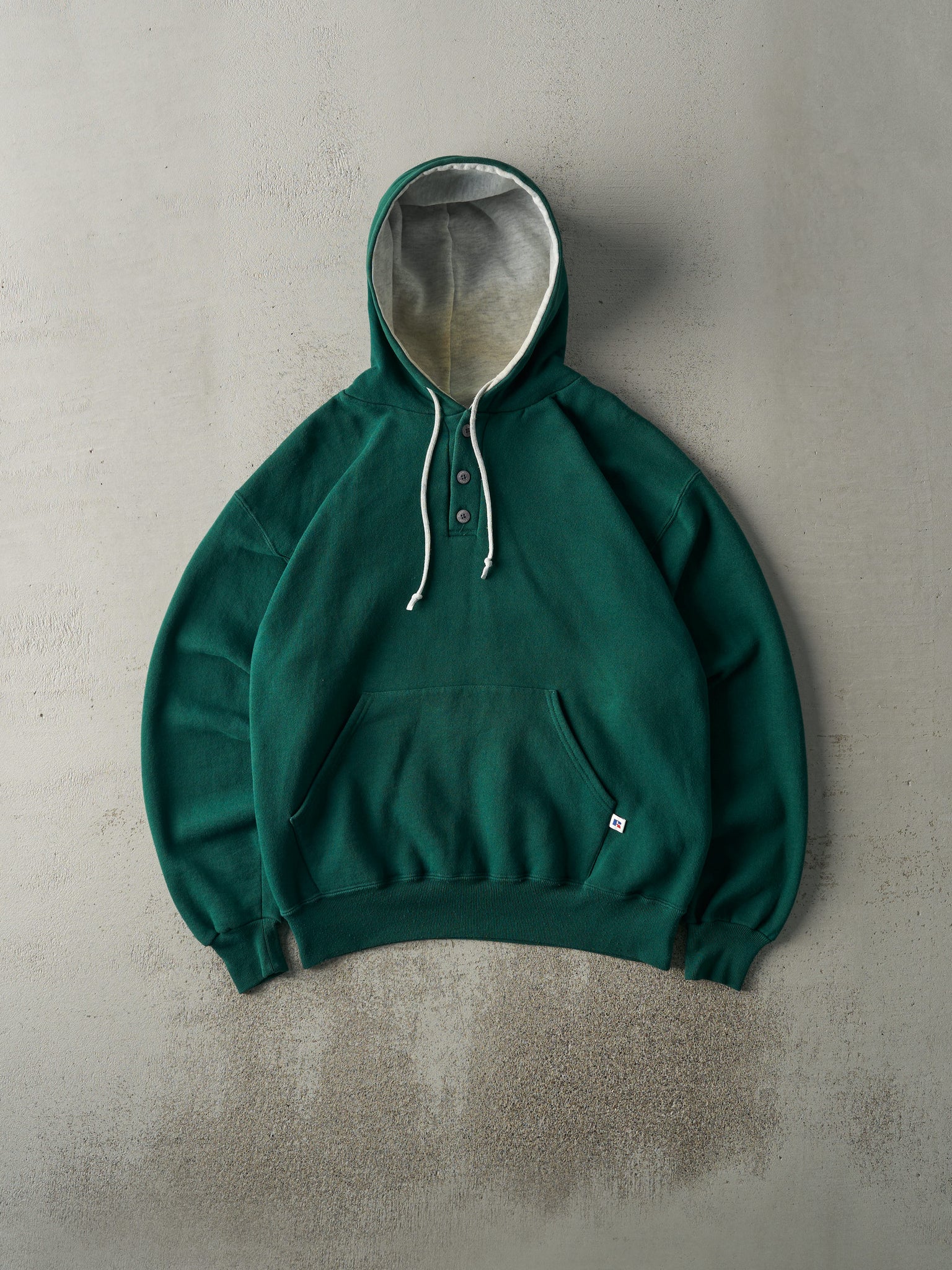 Vintage 90s Green Russell Athletic Quarter Button Hoodie (M)