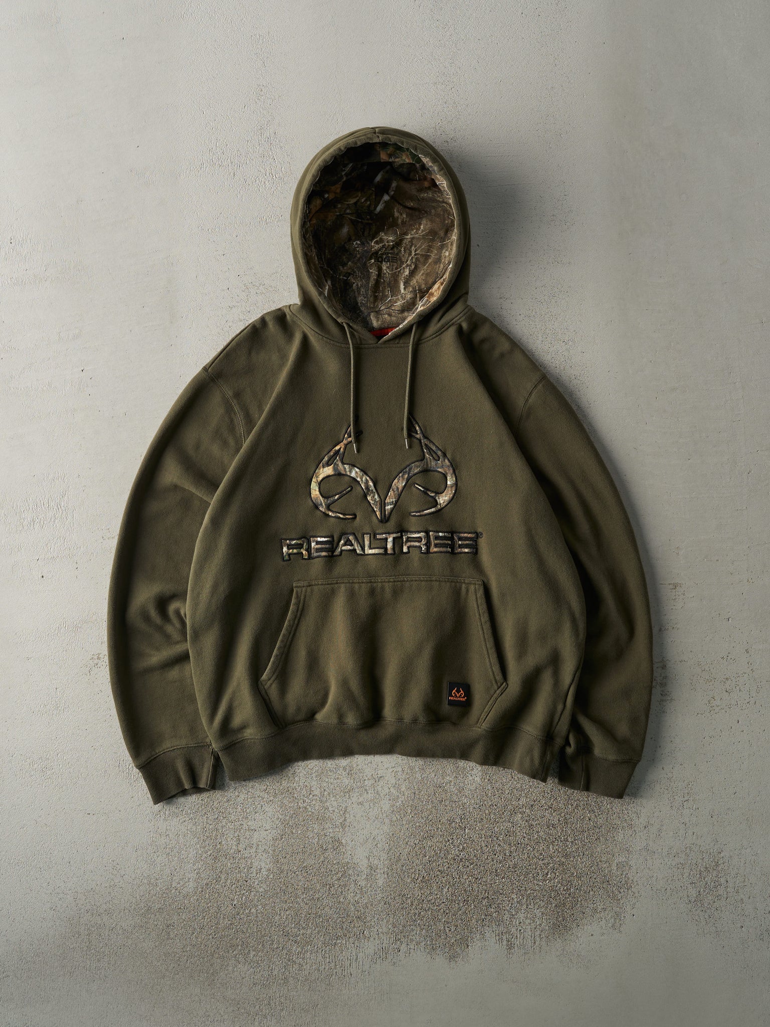 Vintage Y2K Olive Green Realtree Logo Hoodie (L)