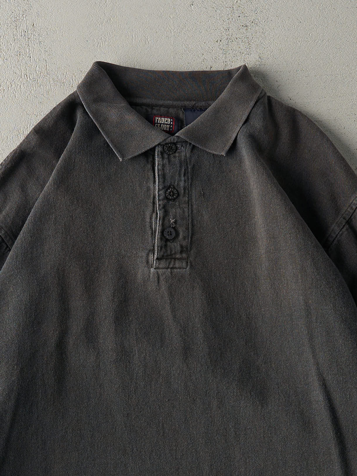 Vintage 90s Faded Black Quarter Button Thermal Long Sleeve (L/XL)