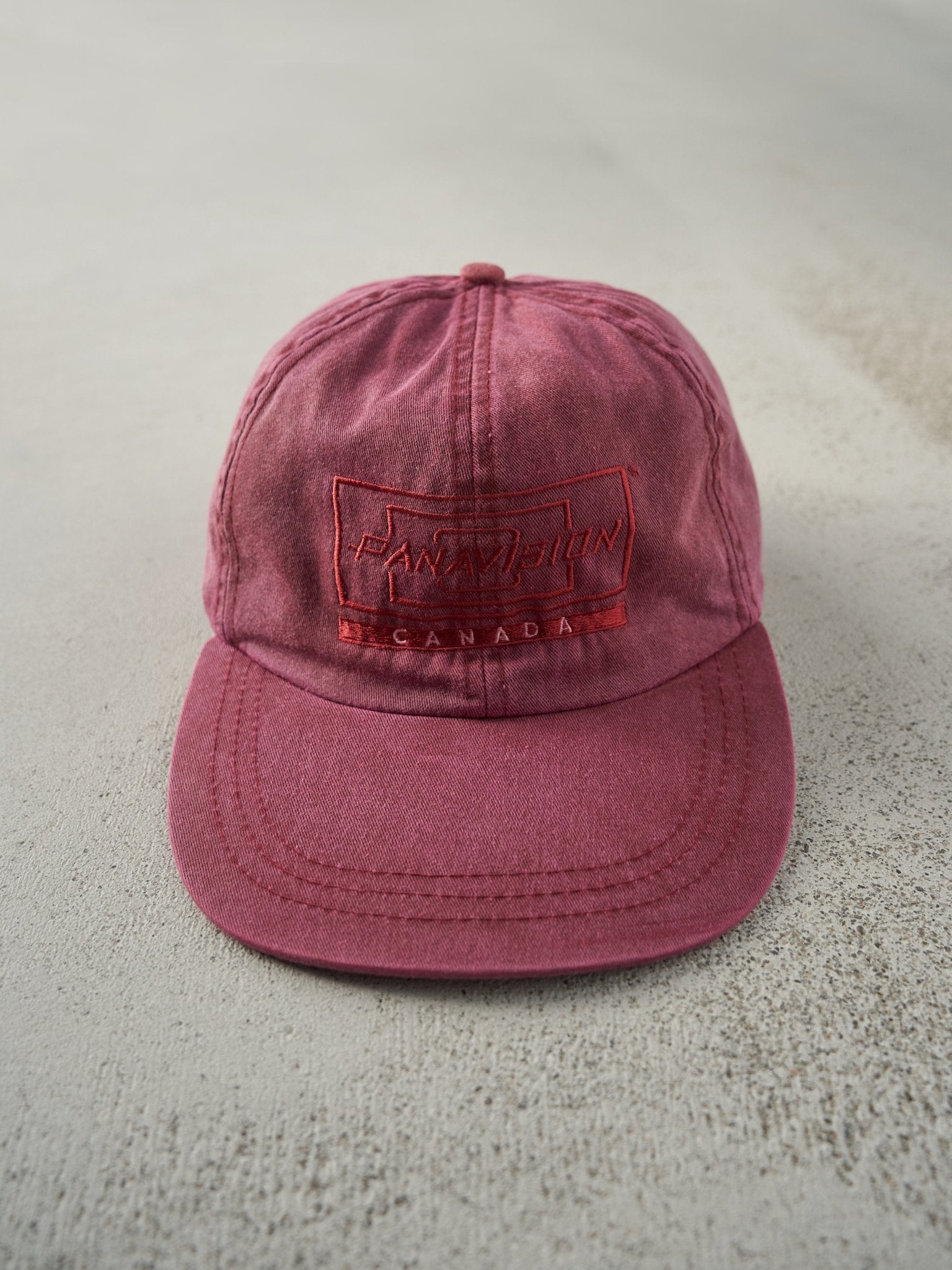 Vintage 97' Red Embroidered Panavision Canada Leather Strapback Hat