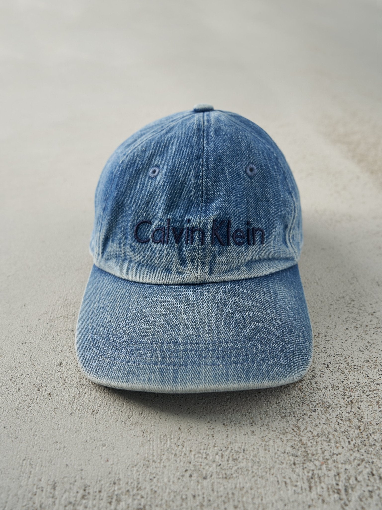 Vintage Y2K Mid Wash Denim Embroidered Calvin Klein Strapback Hat