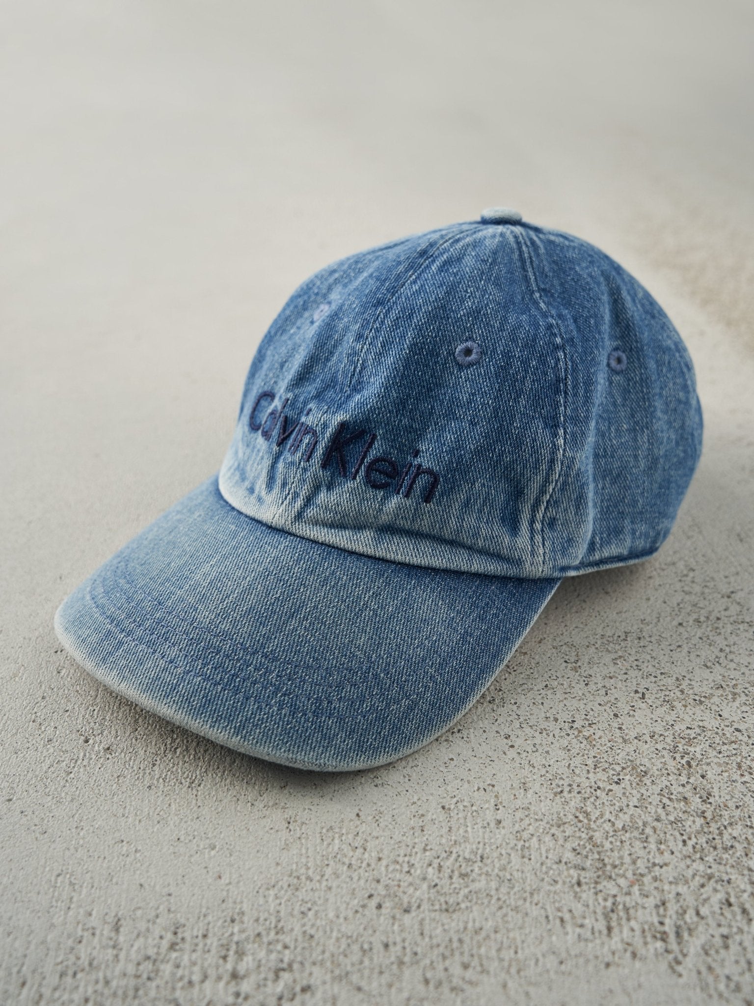 Vintage Y2K Mid Wash Denim Embroidered Calvin Klein Strapback Hat