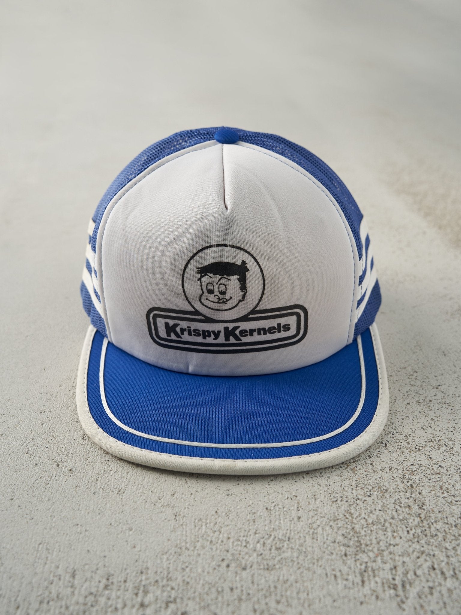 Vintage 80s Blue & White Krispy Kernels Foam Trucker Hat