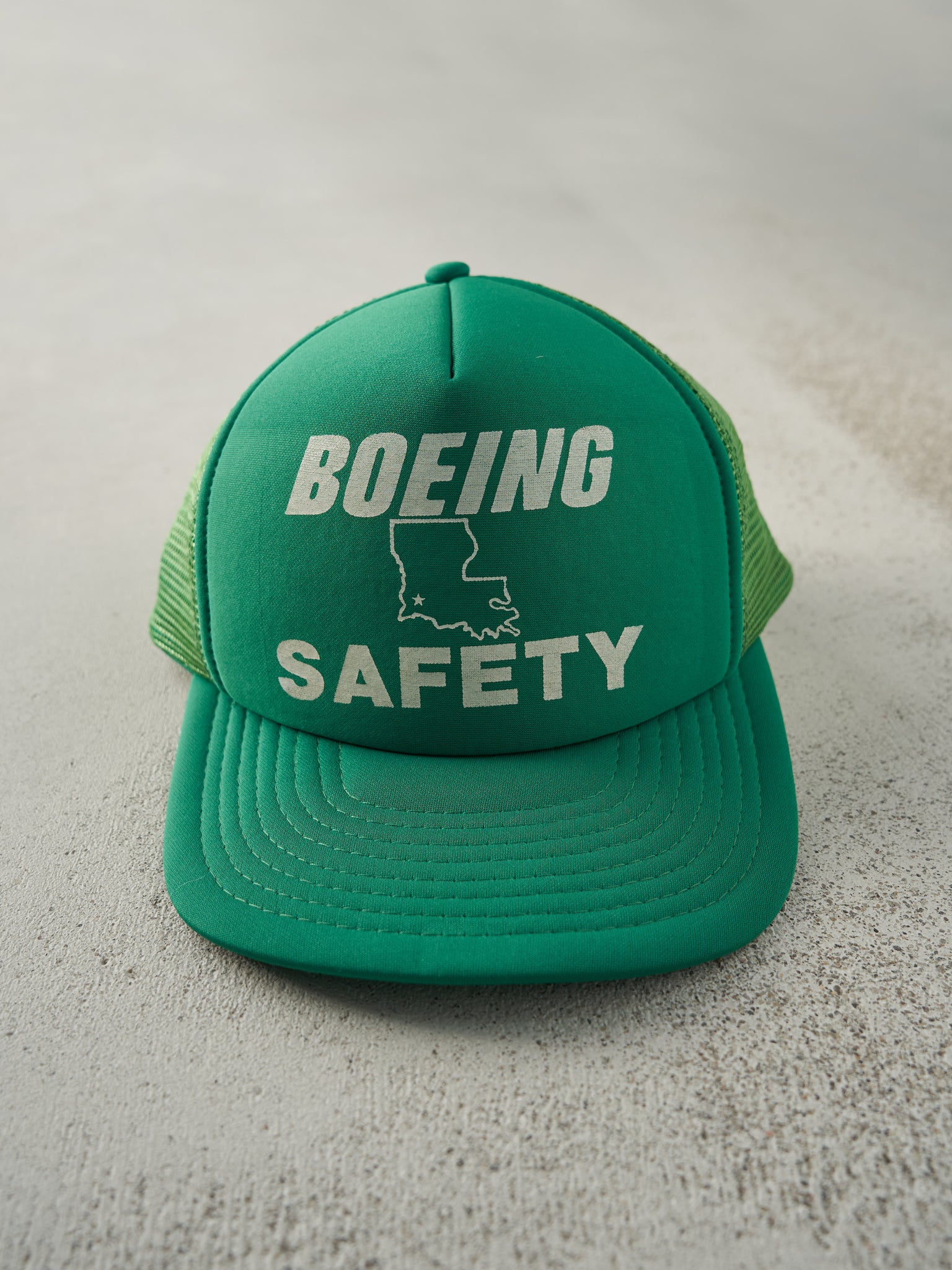 Vintage 90s Green Boeing Safety Foam Trucker Hat