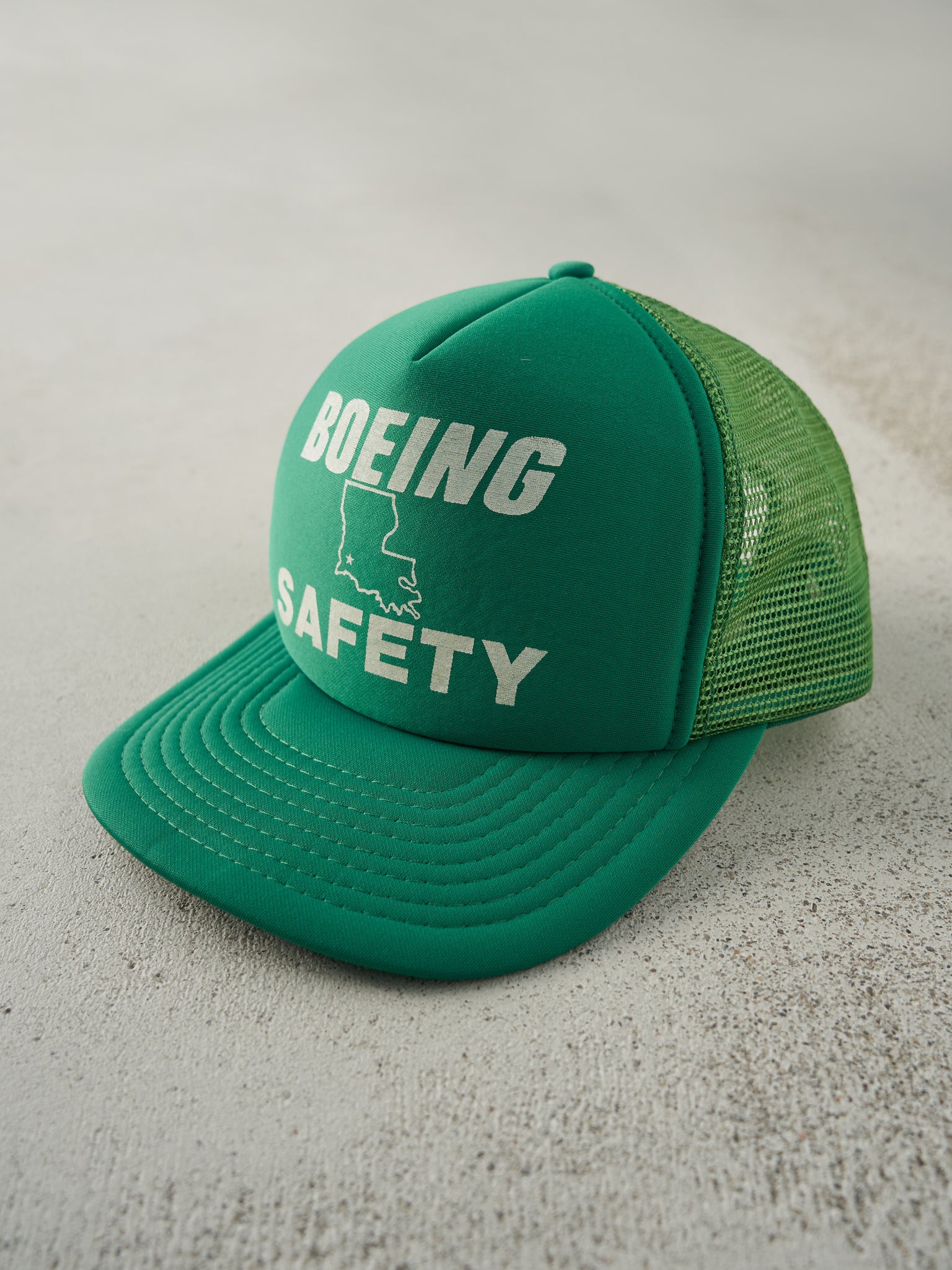 Vintage 90s Green Boeing Safety Foam Trucker Hat