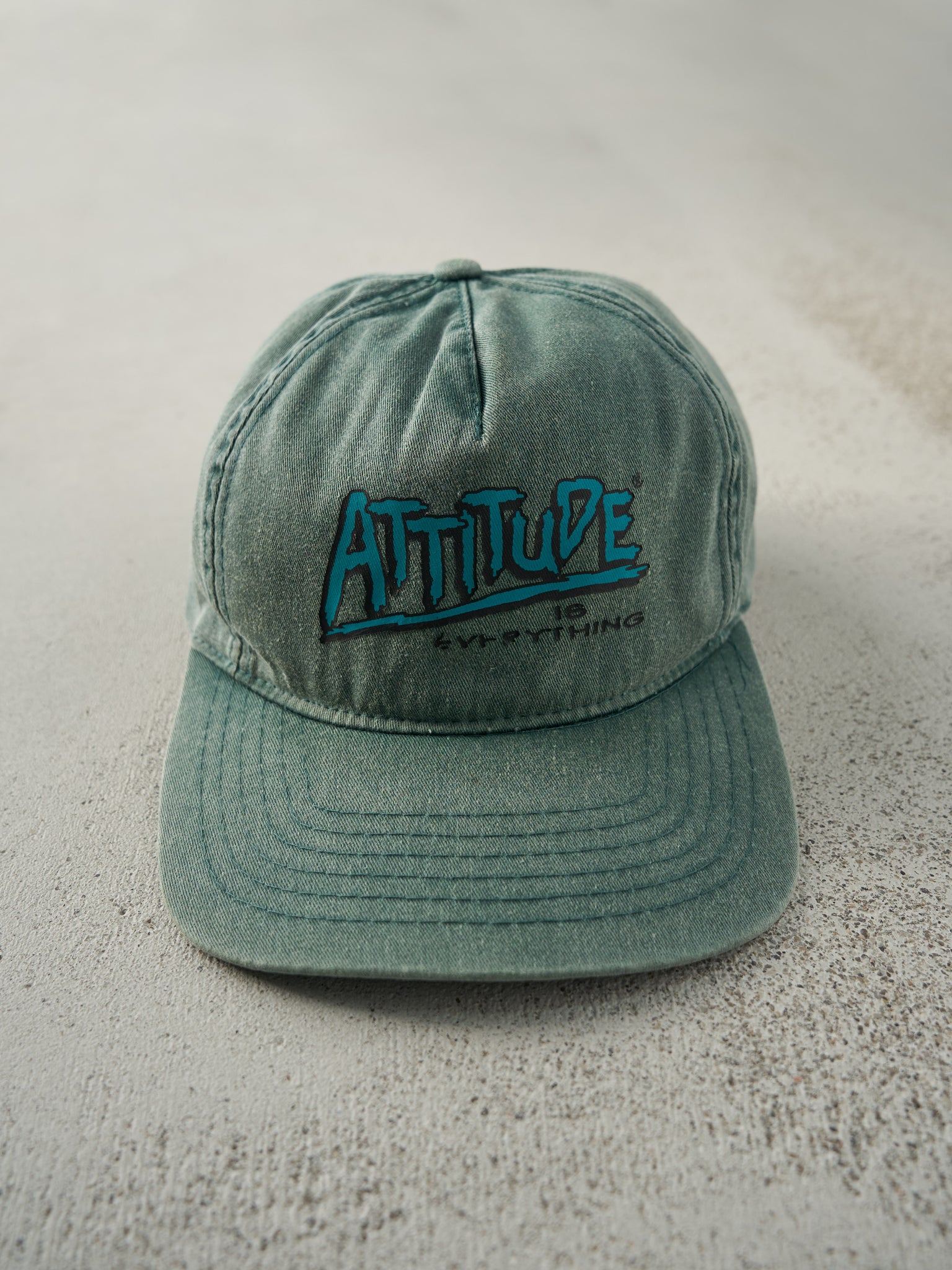 Vintage 90s Washed Green Attitude Is Everything Snapback Hat