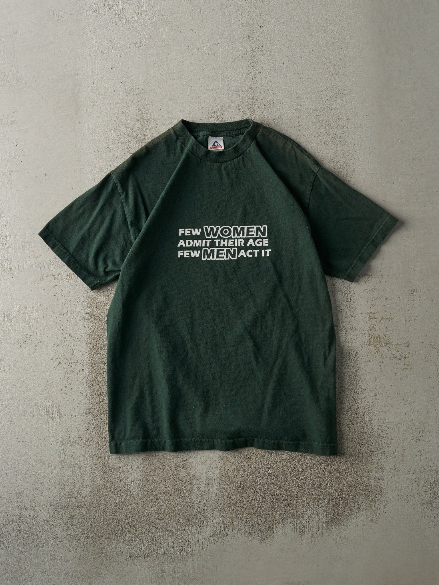 Vintage Y2K Forest Green Act Their Age Slogan Tee (M)