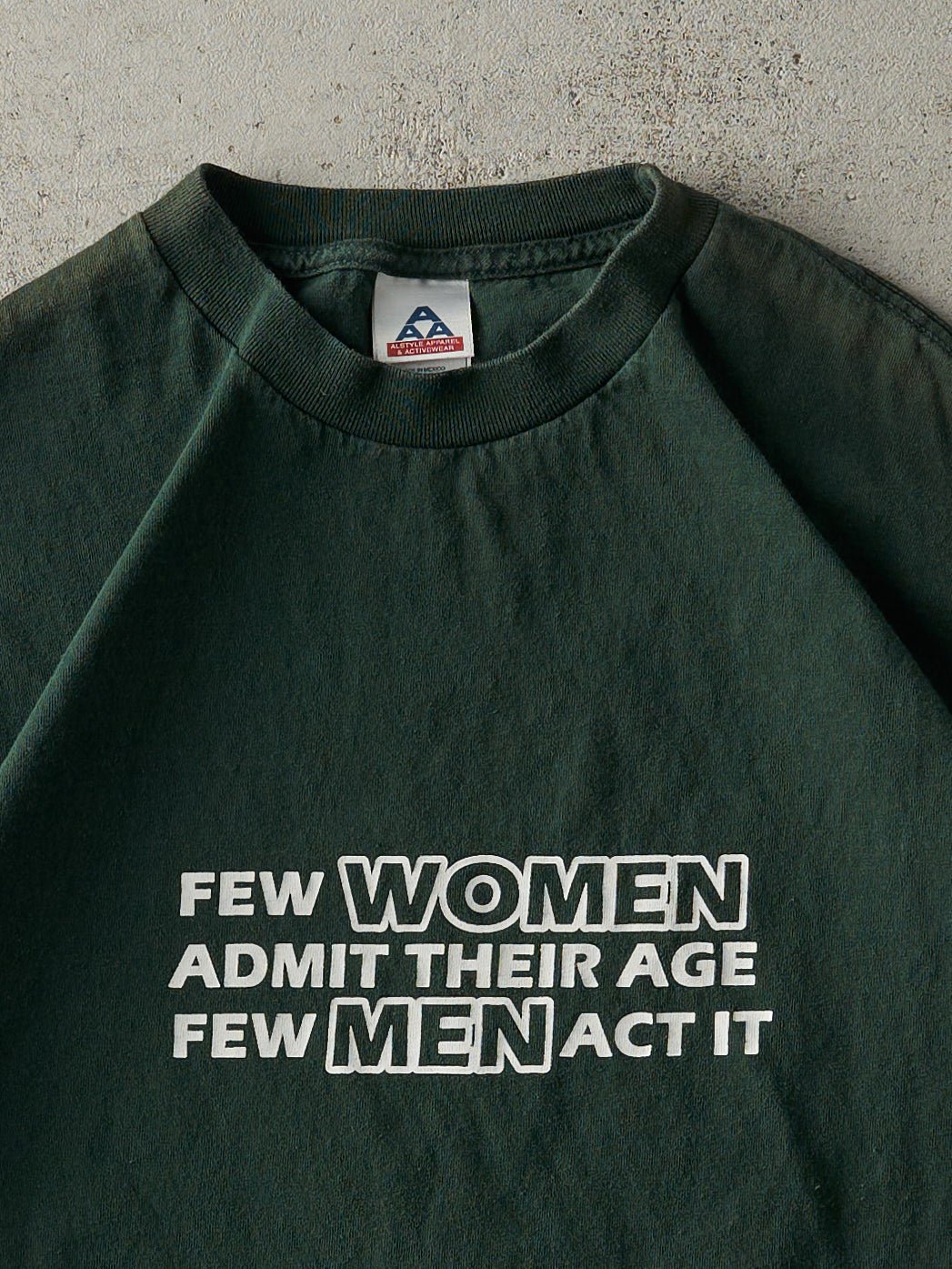 Vintage Y2K Forest Green Act Their Age Slogan Tee (M)