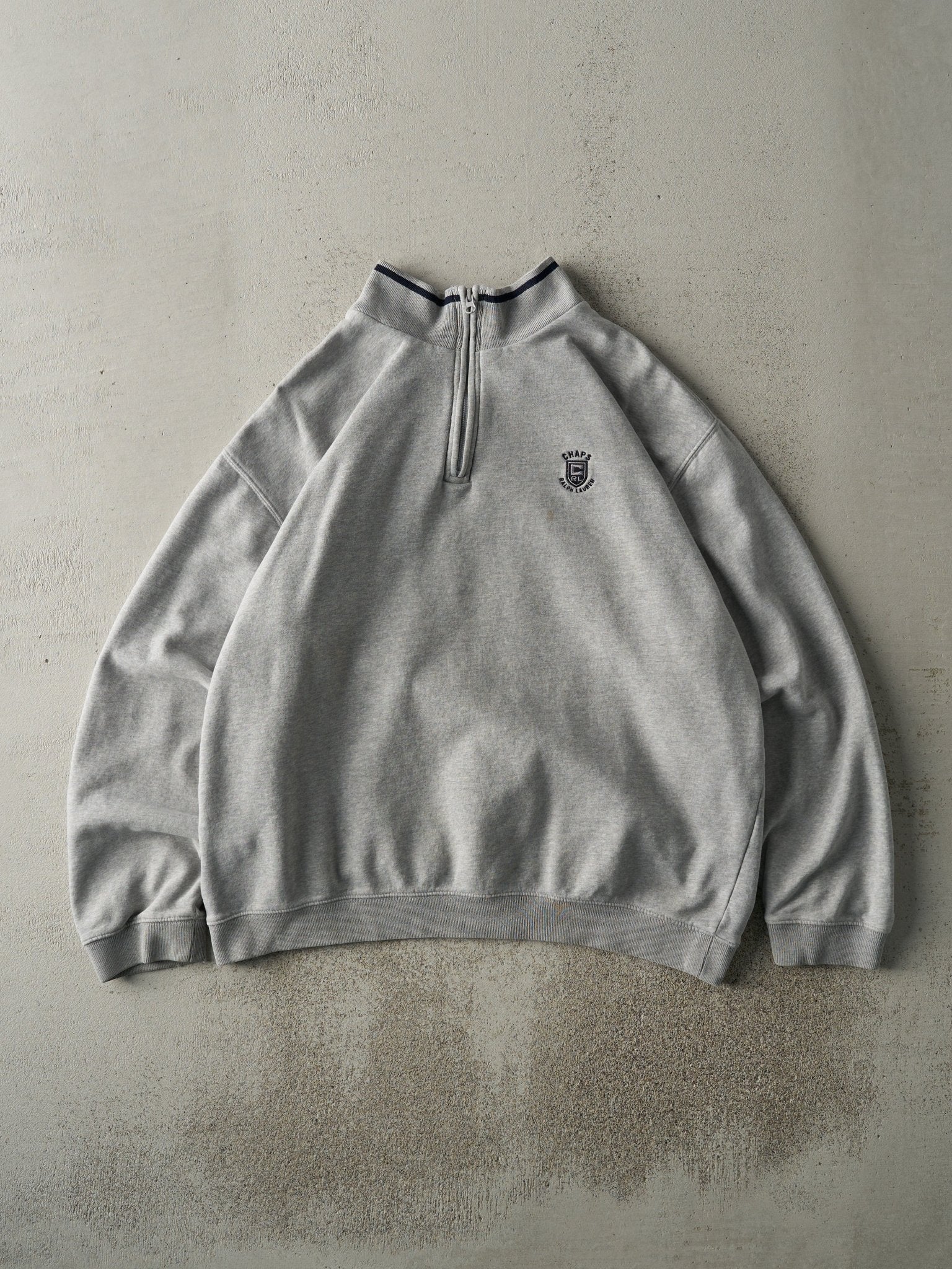 Vintage Y2K Grey Embroidered Chaps Ralph Lauren Quarter Zip Boxy Sweatshirt (L)