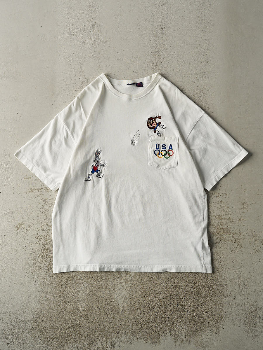 Vintage 90s White USA Olympics x Looney Tunes Embroidered Pocket Tee (XL/XXL)