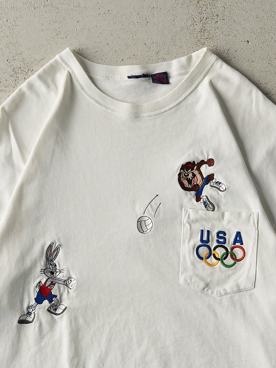 Vintage 90s White USA Olympics x Looney Tunes Embroidered Pocket Tee (XL/XXL)