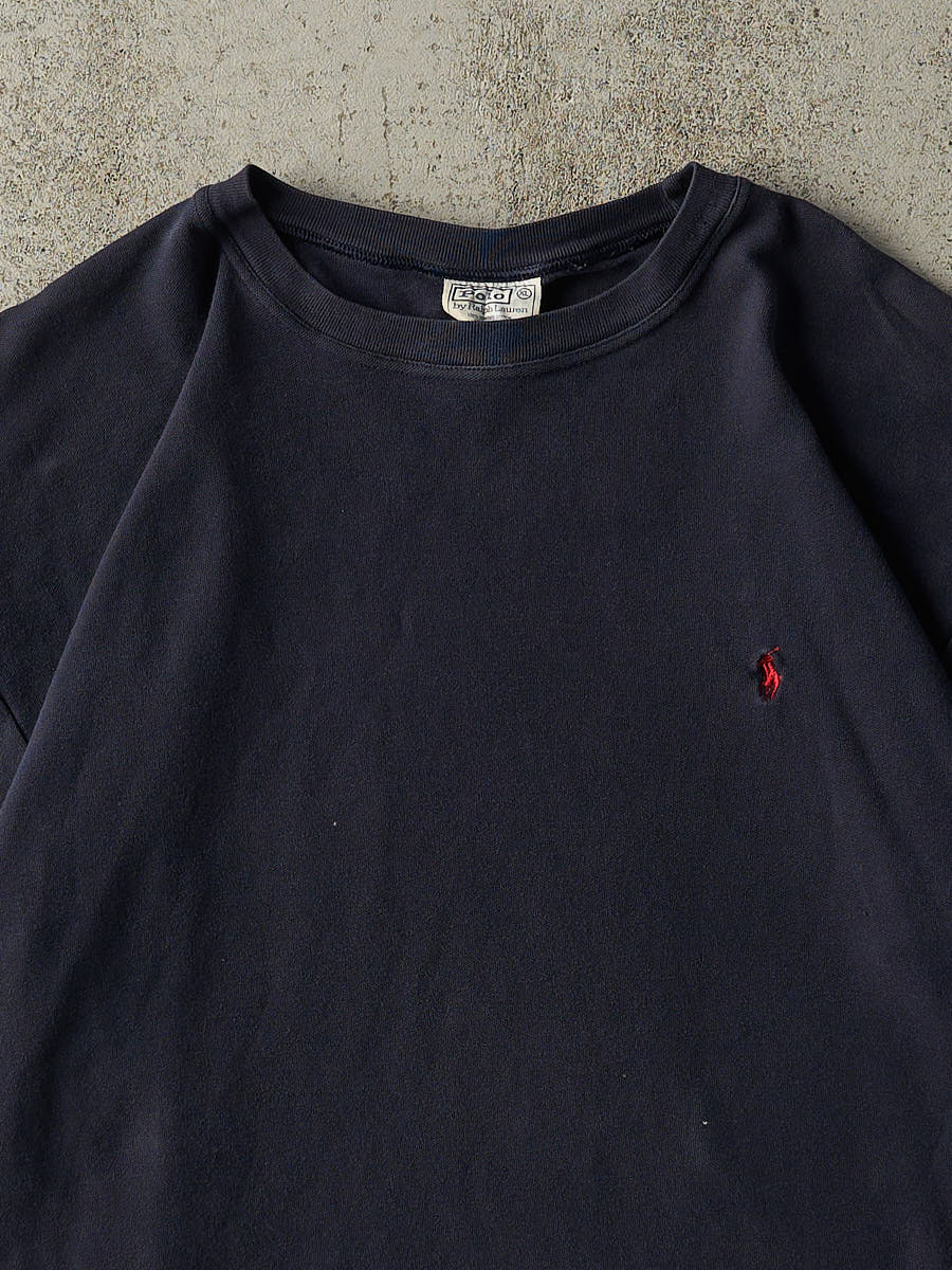 Vintage Y2K Navy Blue Polo Ralph Lauren Logo Tee (L/XL)