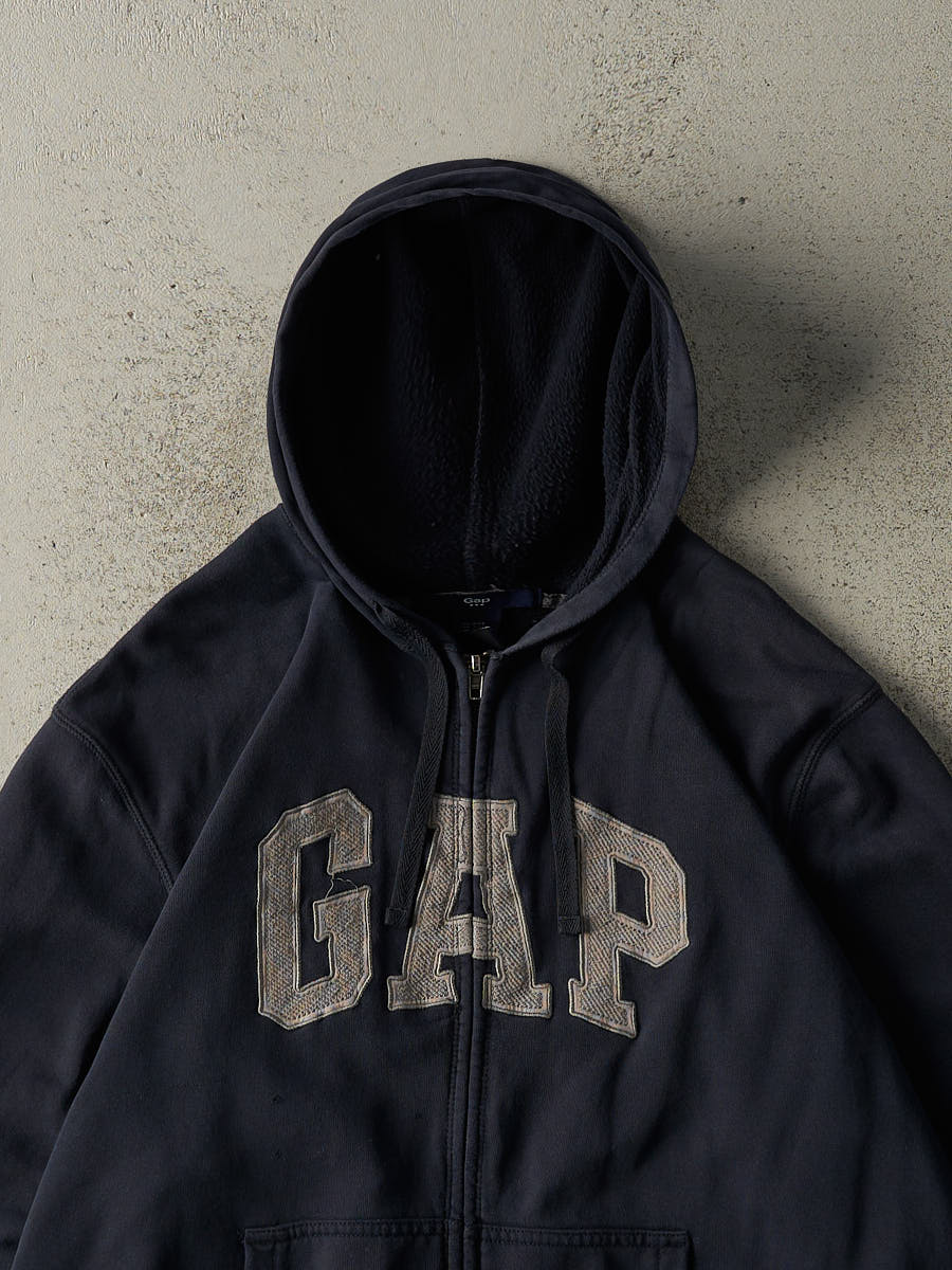 Vintage Y2K Navy Blue Gap Embroidered Zip Up Hoodie (XL/XXL)
