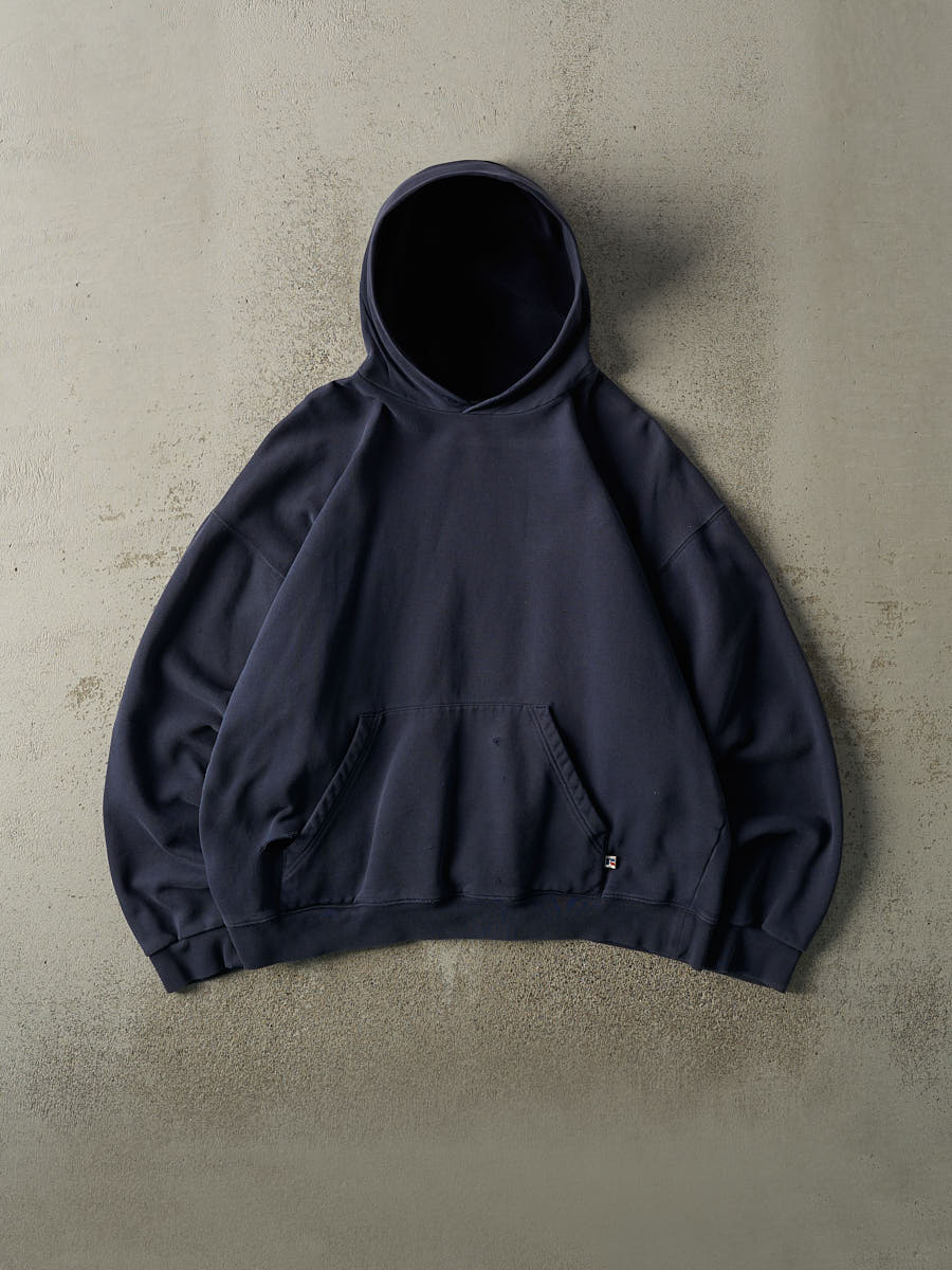 Vintage Y2K Navy Blue Russell Athletic Blank Boxy Hoodie (L)