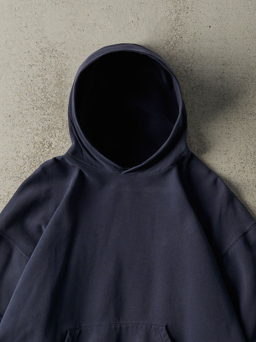 Vintage Y2K Navy Blue Russell Athletic Blank Boxy Hoodie (L)