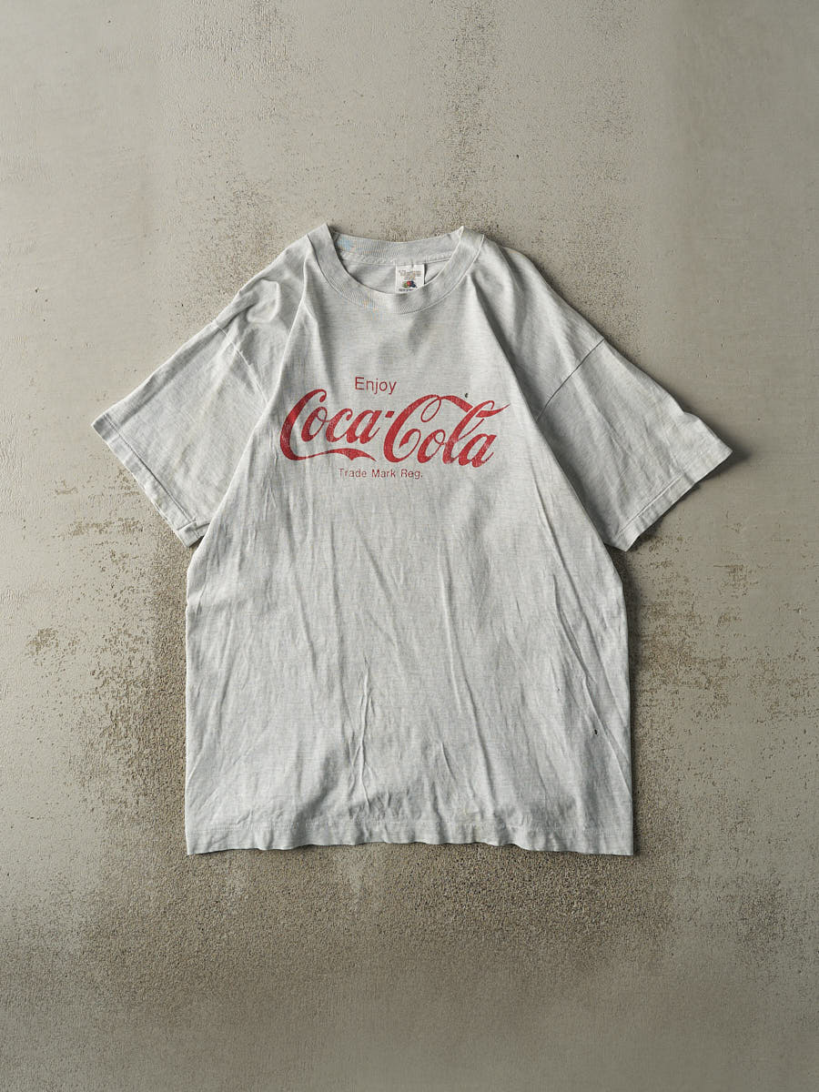 Vintage 90s Heather Grey Coca Cola Single Stitch Tee (L/XL)