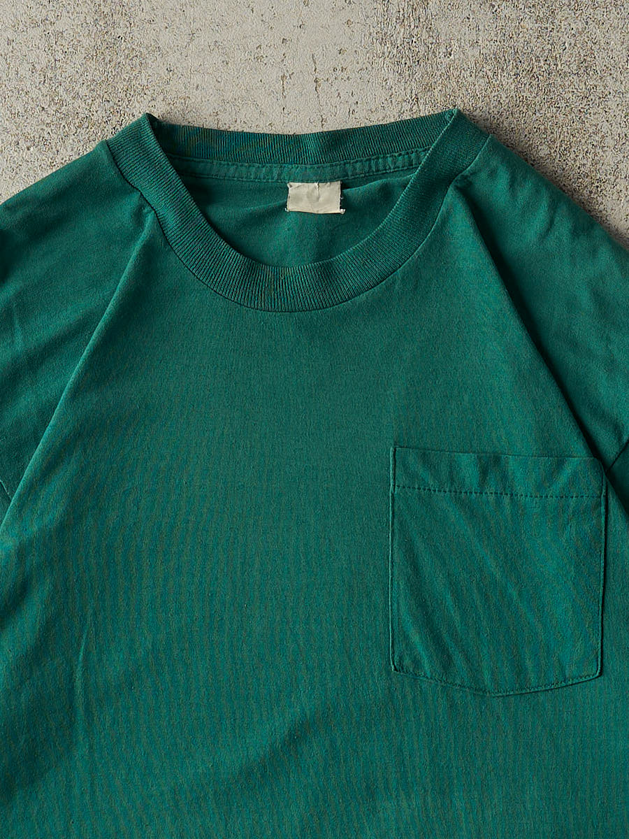 Vintage 80s Green Blank Single Stitch Pocket Tee (L/XL)