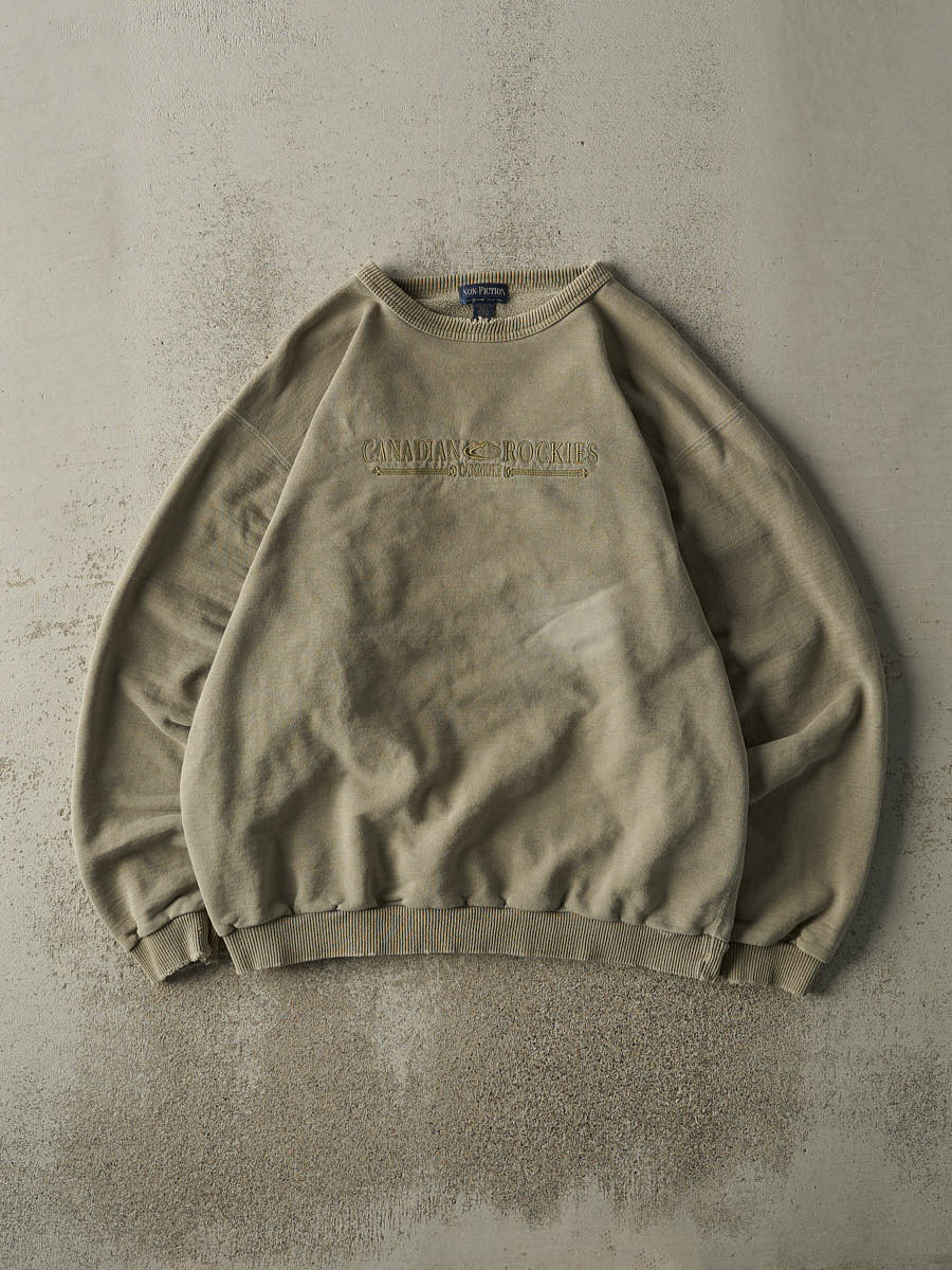 Vintage 90s Beige Canadian Rockies Embroidered Crewneck (L)