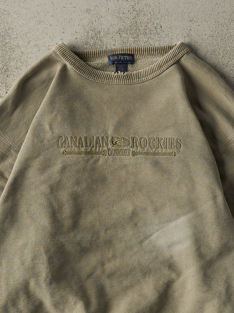 Vintage 90s Beige Canadian Rockies Embroidered Crewneck (L)