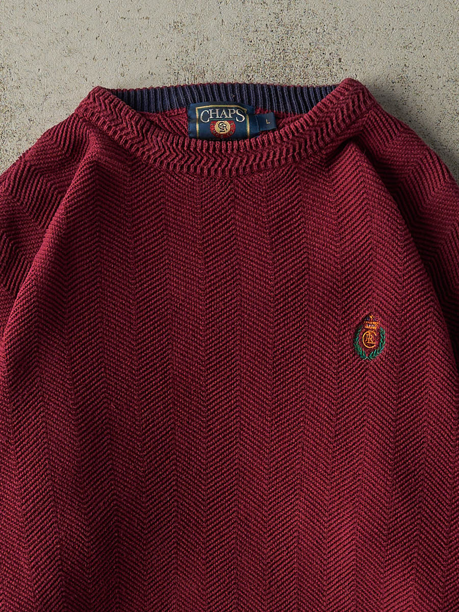 Vintage 90s Burgundy Chaps Ralph Lauren Herringbone Knit Pullover (M/L)