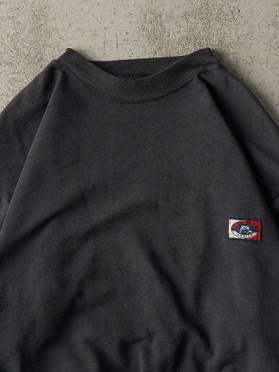 Vintage 90s Faded Black Grizzly Kodiak Embroidered Crewneck (L)