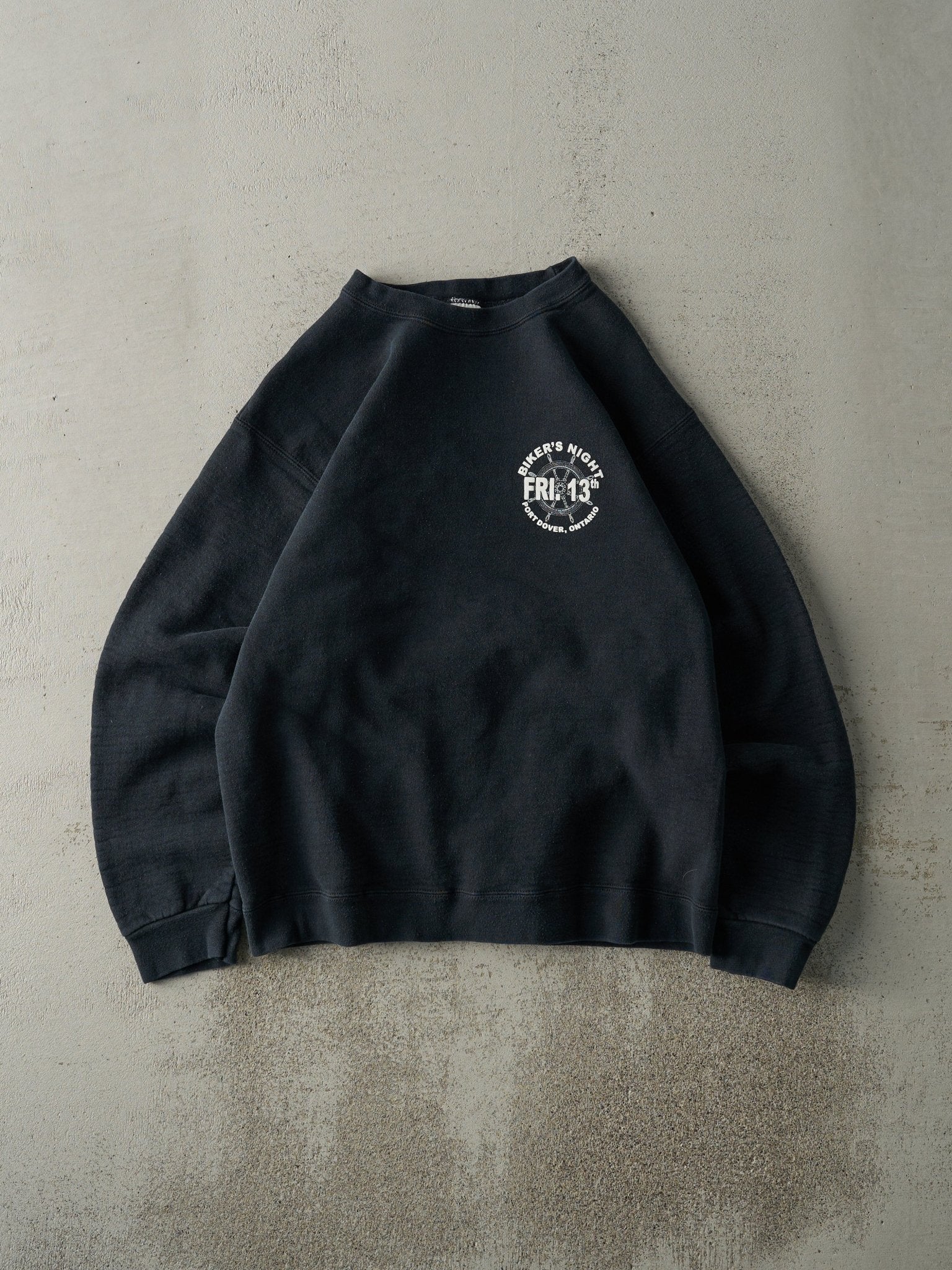 Vintage 02' Black Port Dover Bikers Night Friday the 13th Crewneck (M)