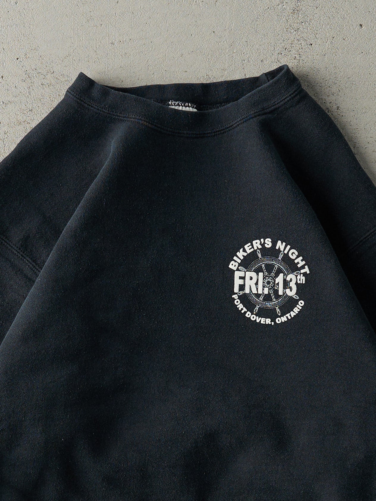 Vintage 02' Black Port Dover Bikers Night Friday the 13th Crewneck (M)