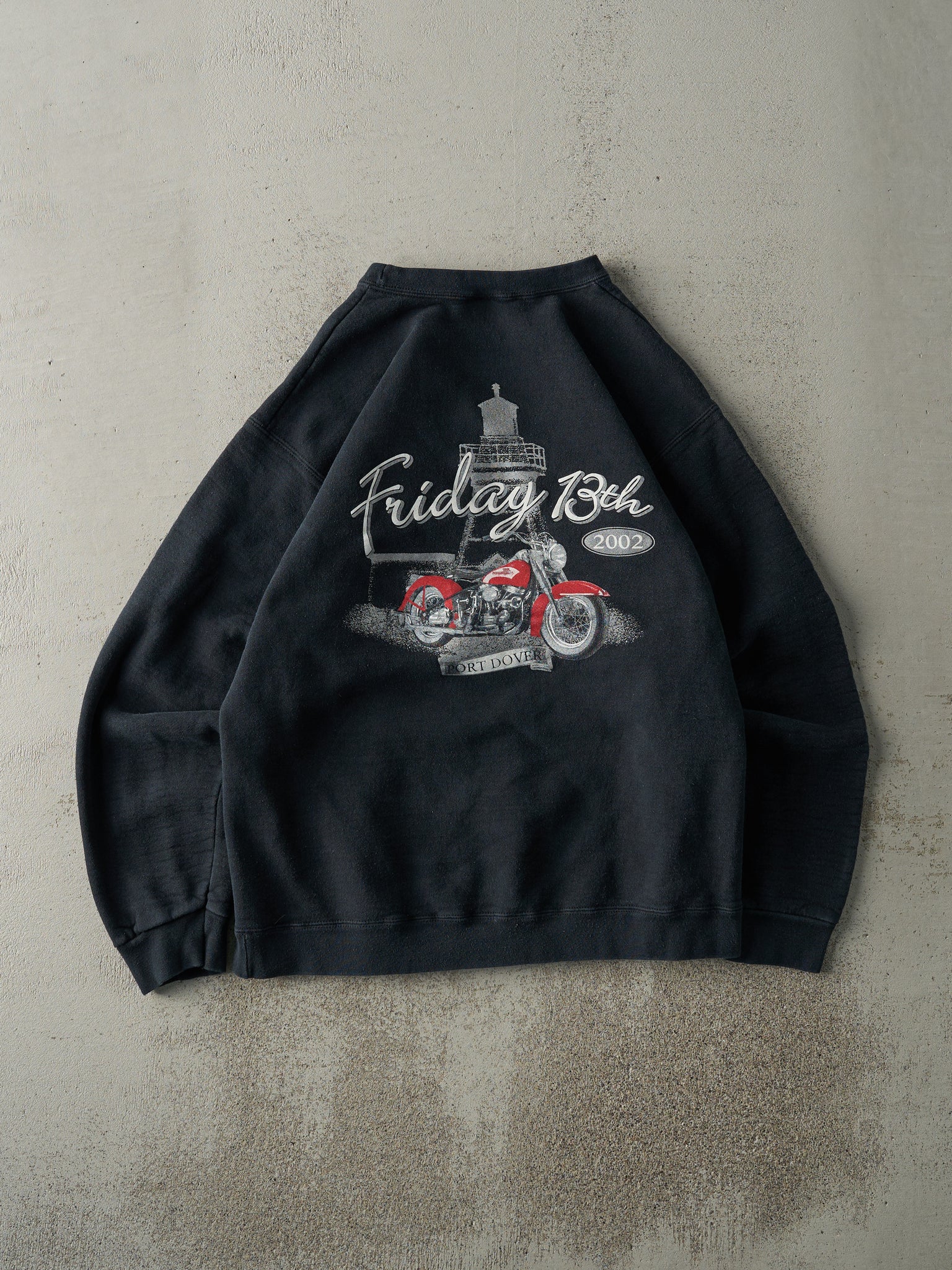 Vintage 02' Black Port Dover Bikers Night Friday the 13th Crewneck (M)