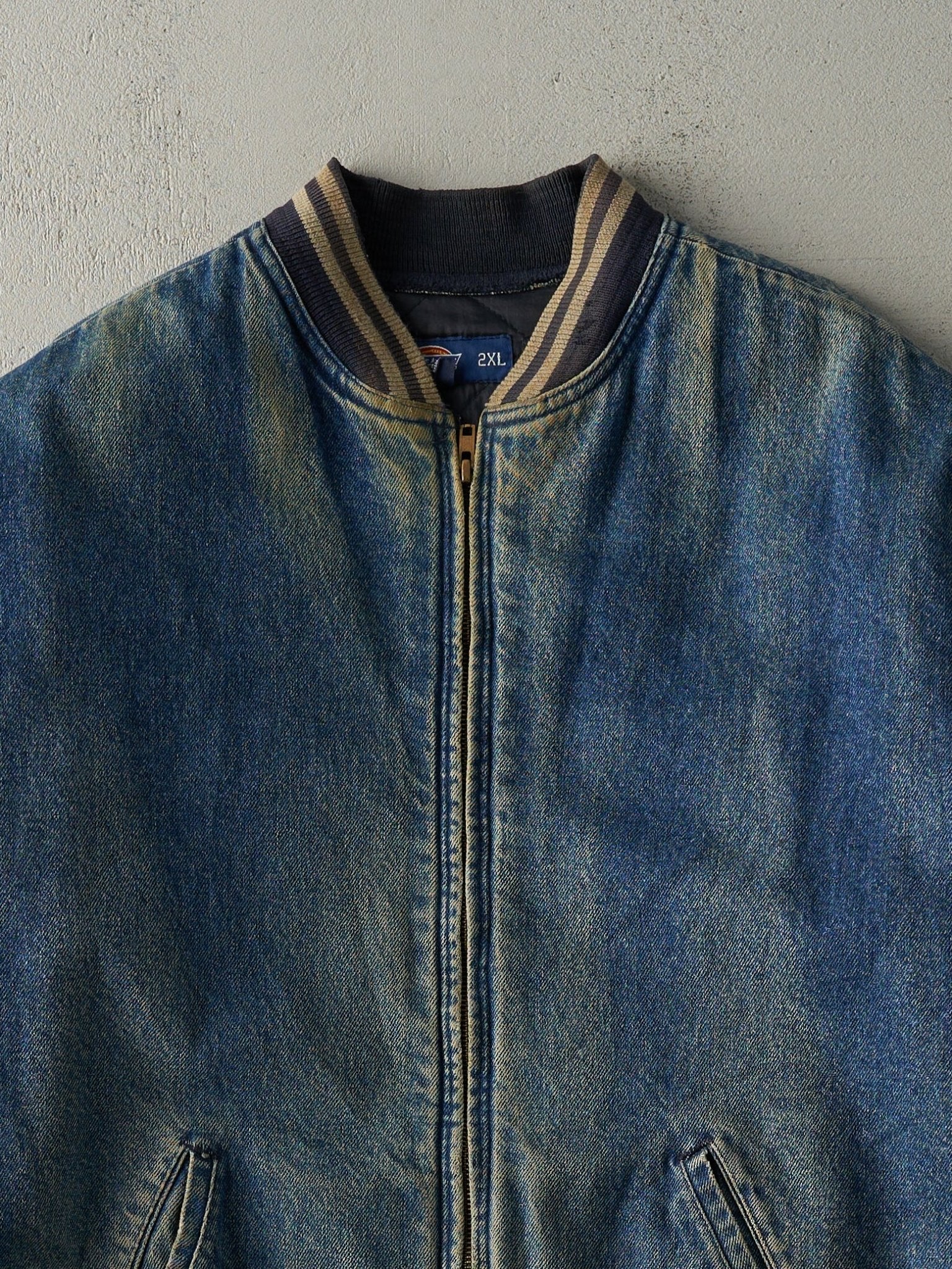 Vintage 90s Mid Wash Dickies Denim Bomber Jacket (XXL)