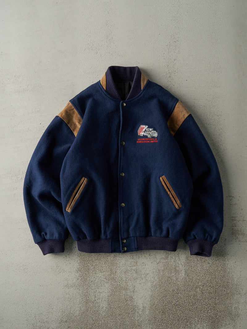 Vintage 80s Navy Blue Embroidered Wool Varsity Jacket (M/L)