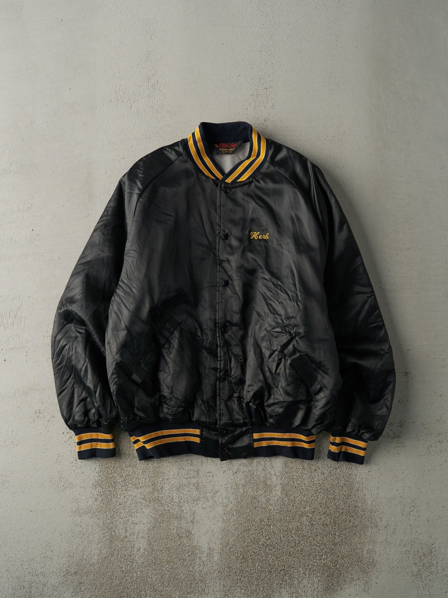 Vintage 70s Black Skagit Speedway Satin Bomber Jacket (L)
