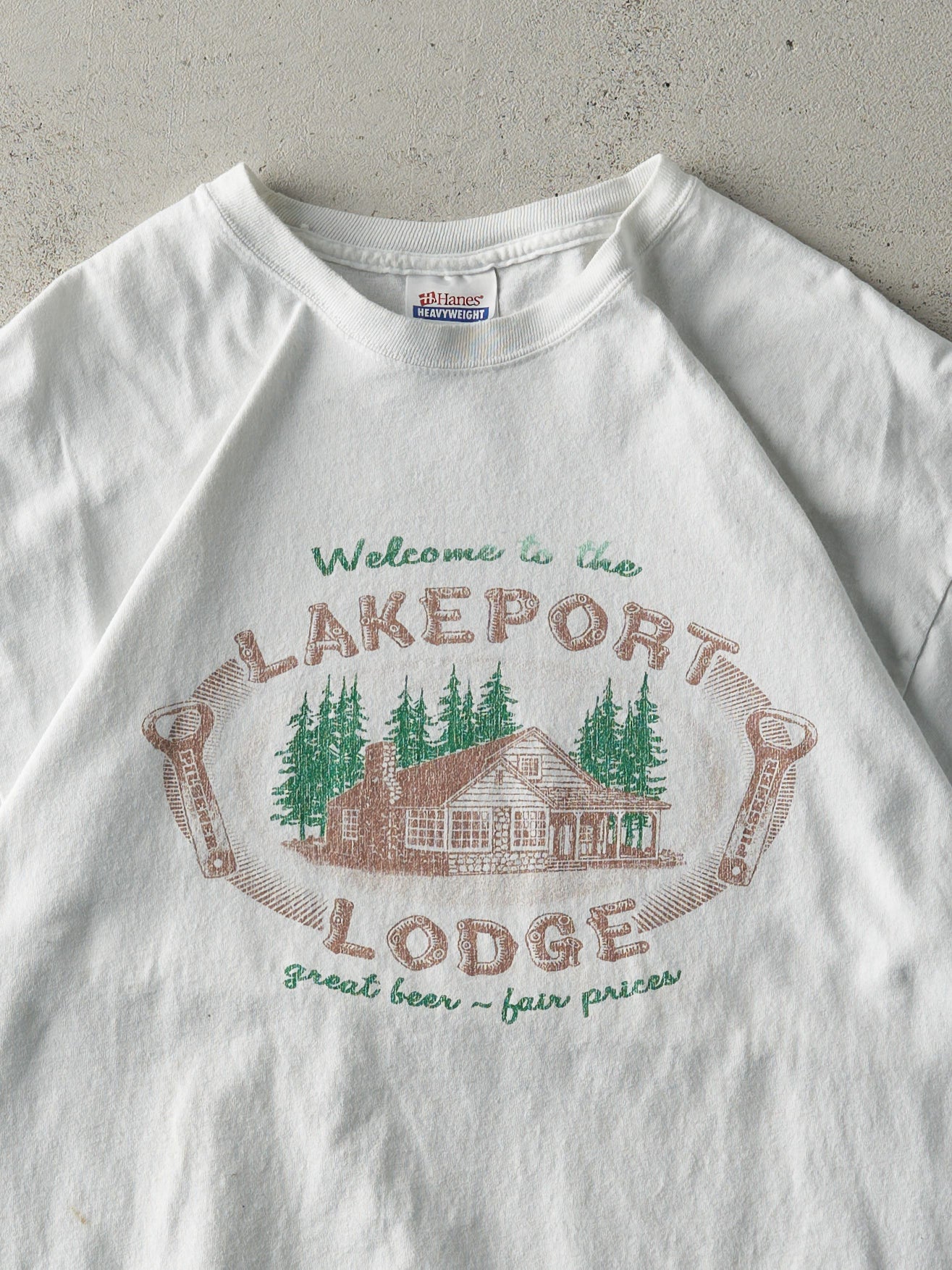 Vintage Y2K White Lakeport Lodge Tee (M)