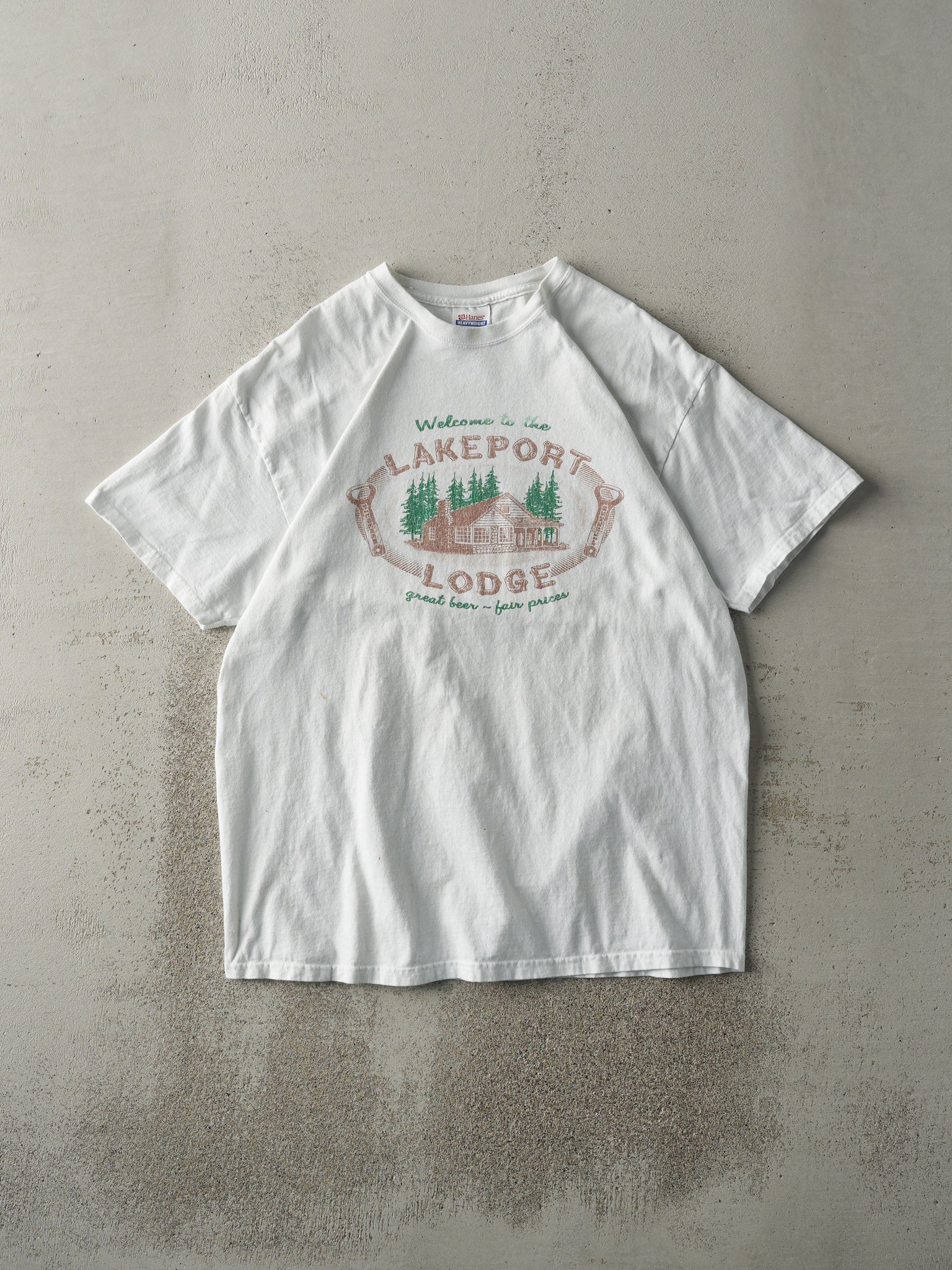 Vintage Y2K White Lakeport Lodge Tee (M)