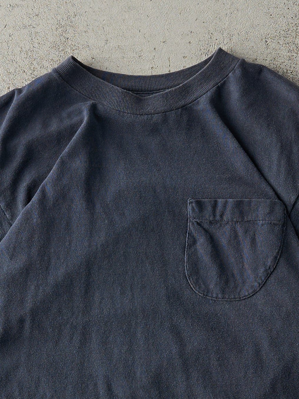 Vintage 80s Navy Blue Blank Single Stitch Pocket Tee (XS)