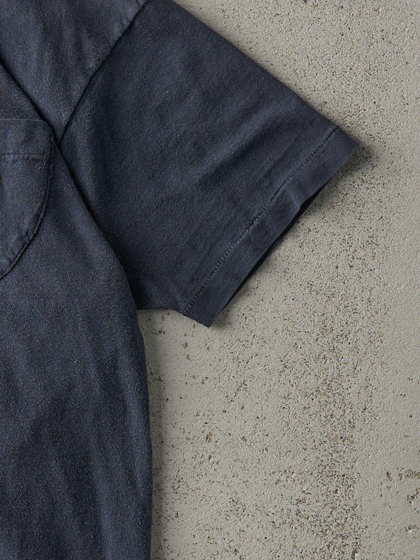 Vintage 80s Navy Blue Blank Single Stitch Pocket Tee (XS)